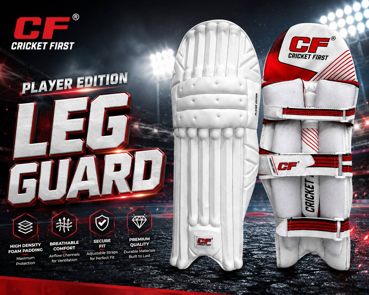 Cricket Full Size Test Batting Leg Guards for Right Hand Batsman - Image 1