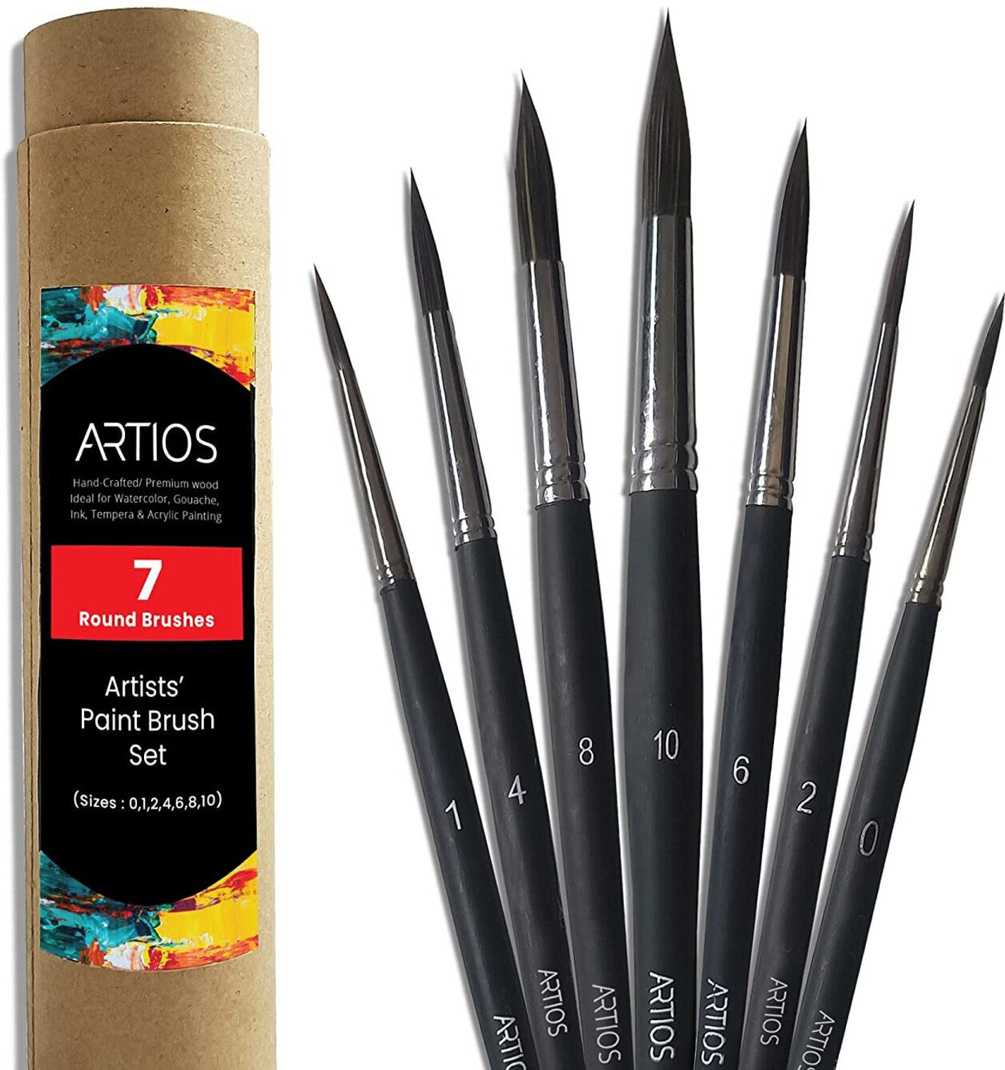 Image of ARTIOS Round Paint Brush Set - Handmade Professional Artist Brushes with Brush Holder
