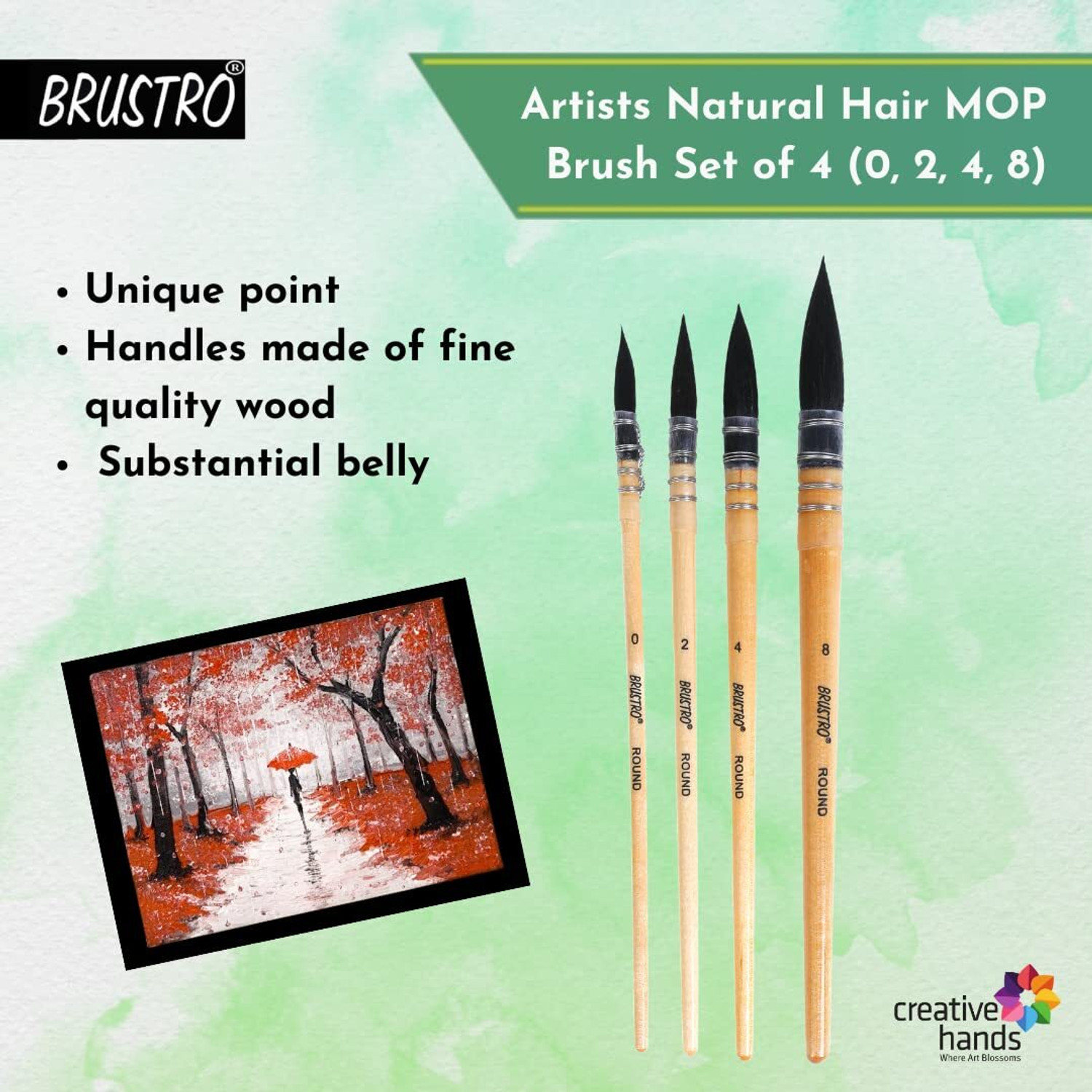Image of BRuSTRO Artist's Natural Hair MOP Brush | Set of 4 - (0, 2, 4, 8)