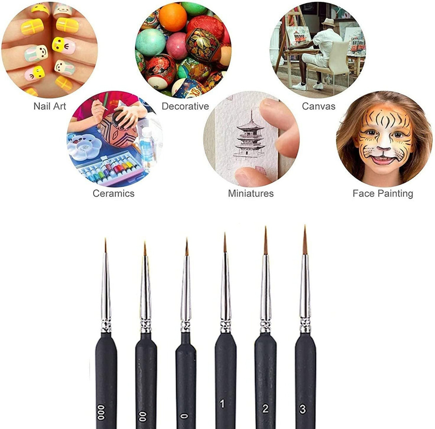 Image of BM RETAIL 6 PCS Detailing Paint Brushes Set for Fine Detailing Round Pointed Tip