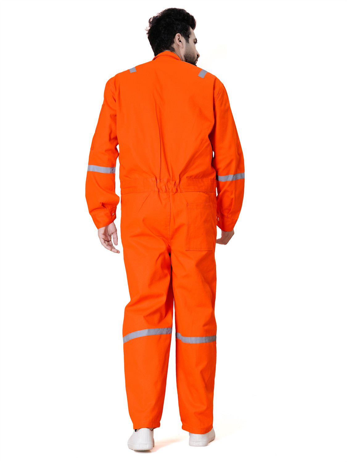 Image of KrishKand Men's Terry Cotton Boiler Suit with Reflective Tape Paint Coverall (ORANGE)-M Paint Coverall