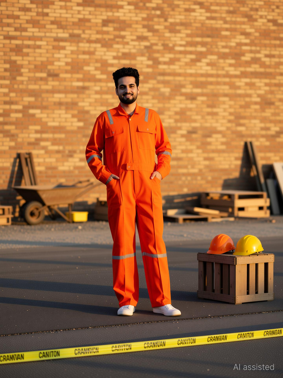 Image of KrishKand Men's Terry Cotton Boiler Suit with Reflective Tape Paint Coverall (ORANGE)-M Paint Coverall