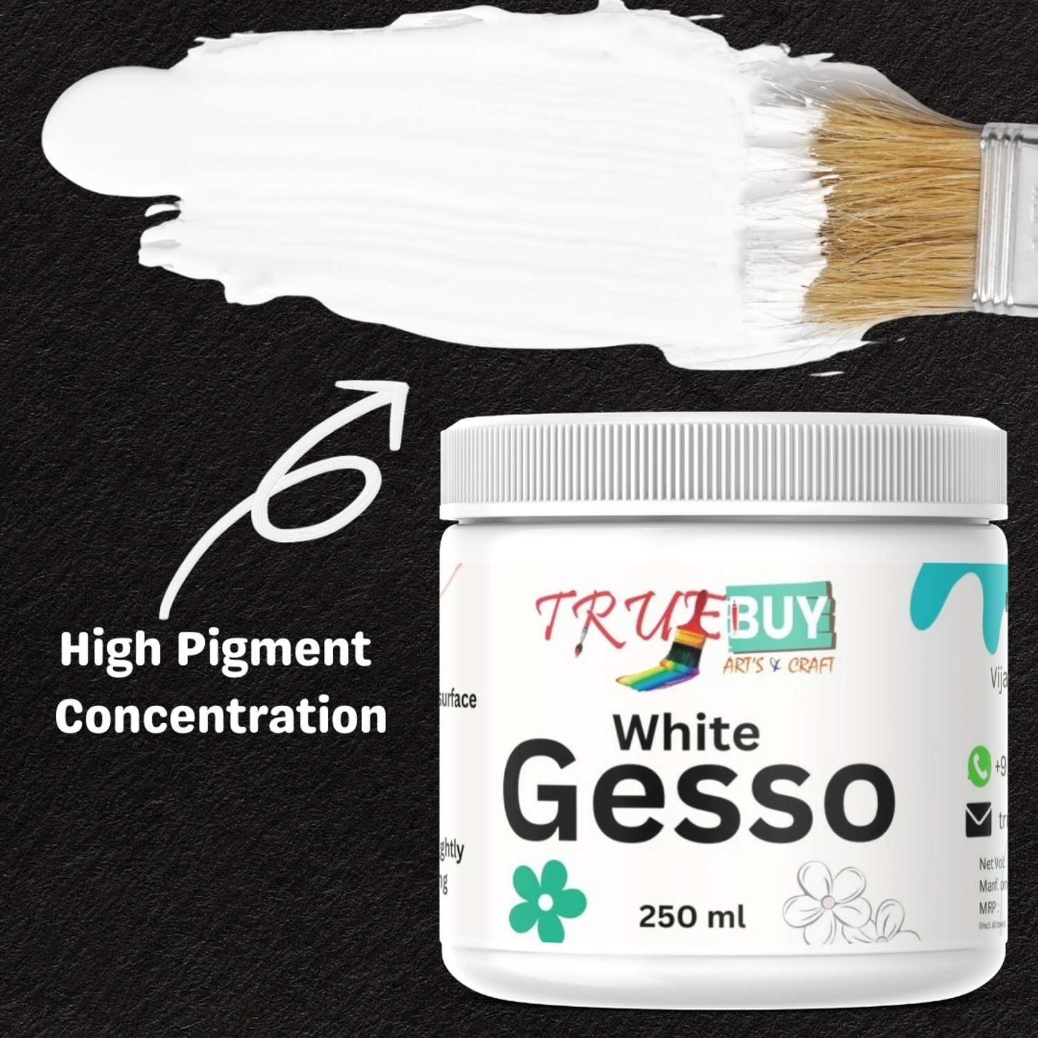 Image of TrueBuy White Gesso 250 ml | Premium Acrylic Primer for Canvas, Wood & Art Surfaces