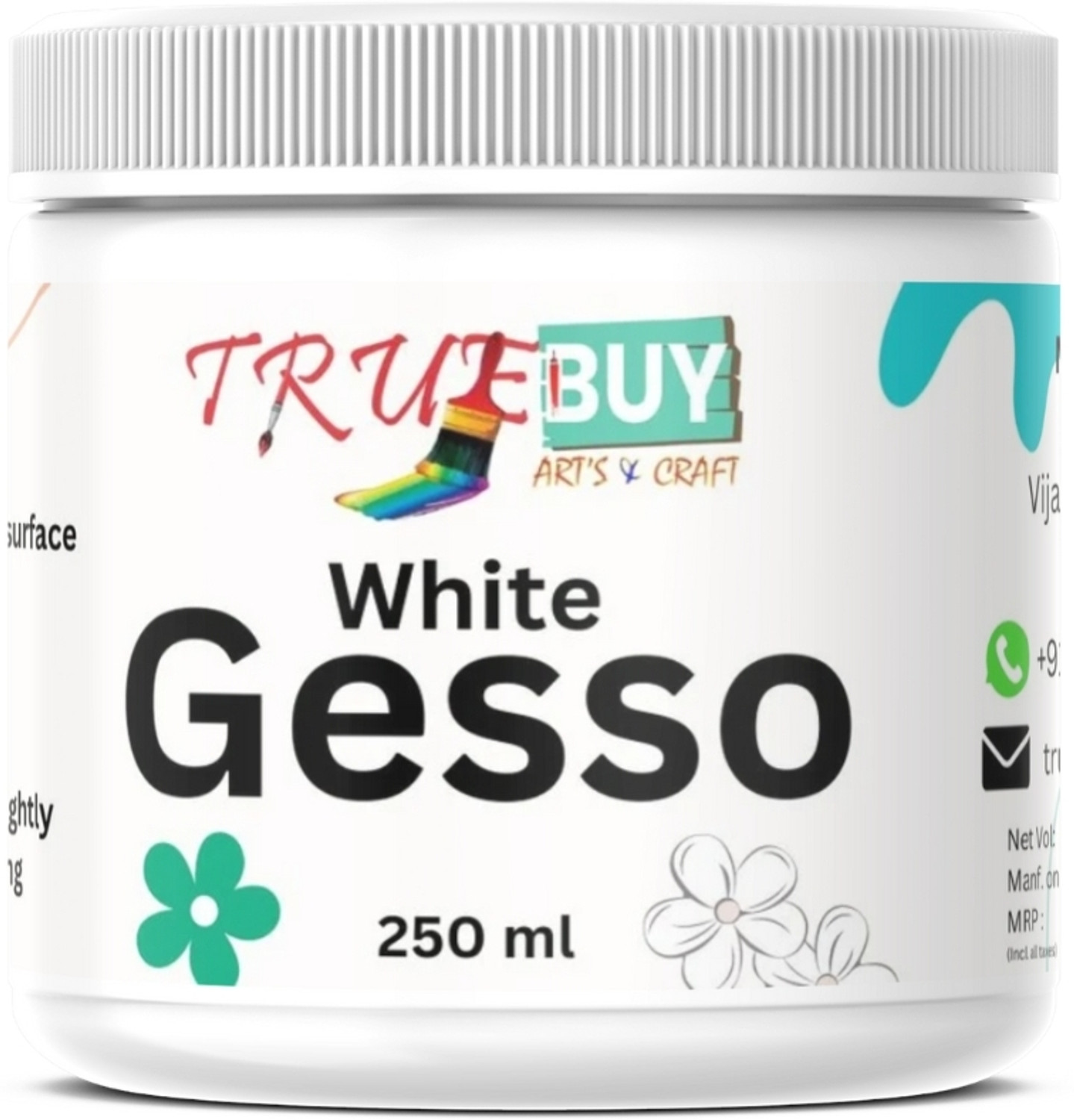Image of TrueBuy White Gesso 250 ml | Premium Acrylic Primer for Canvas, Wood & Art Surfaces