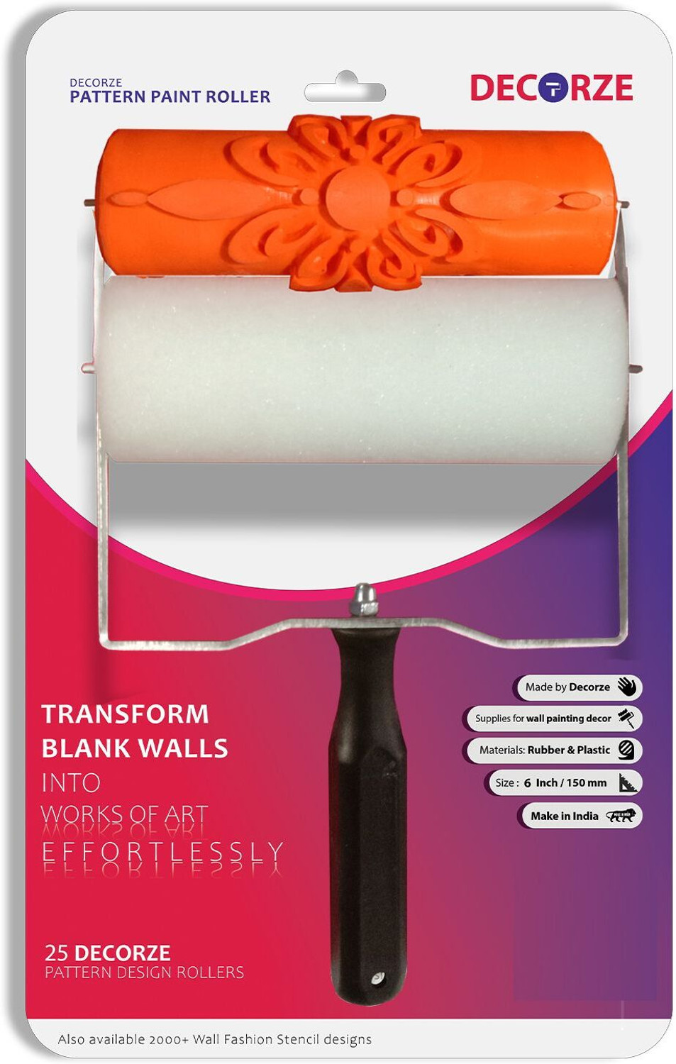 Image of Decorze Patterned Paint Roller for Wall Decor, Foam Roller DPR10 Paint Roller