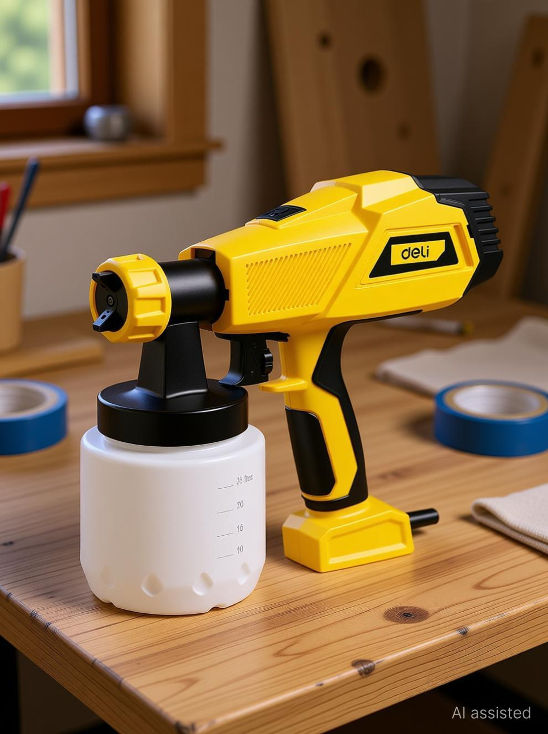 Image of Deli 450W Electric Paint Sprayer Gun with Measuring Cup 800 ml Capacity 700 ml /RPM High-Pressure Spraying Machine for Painting Cars, Wood, Furniture HVLP Sprayer