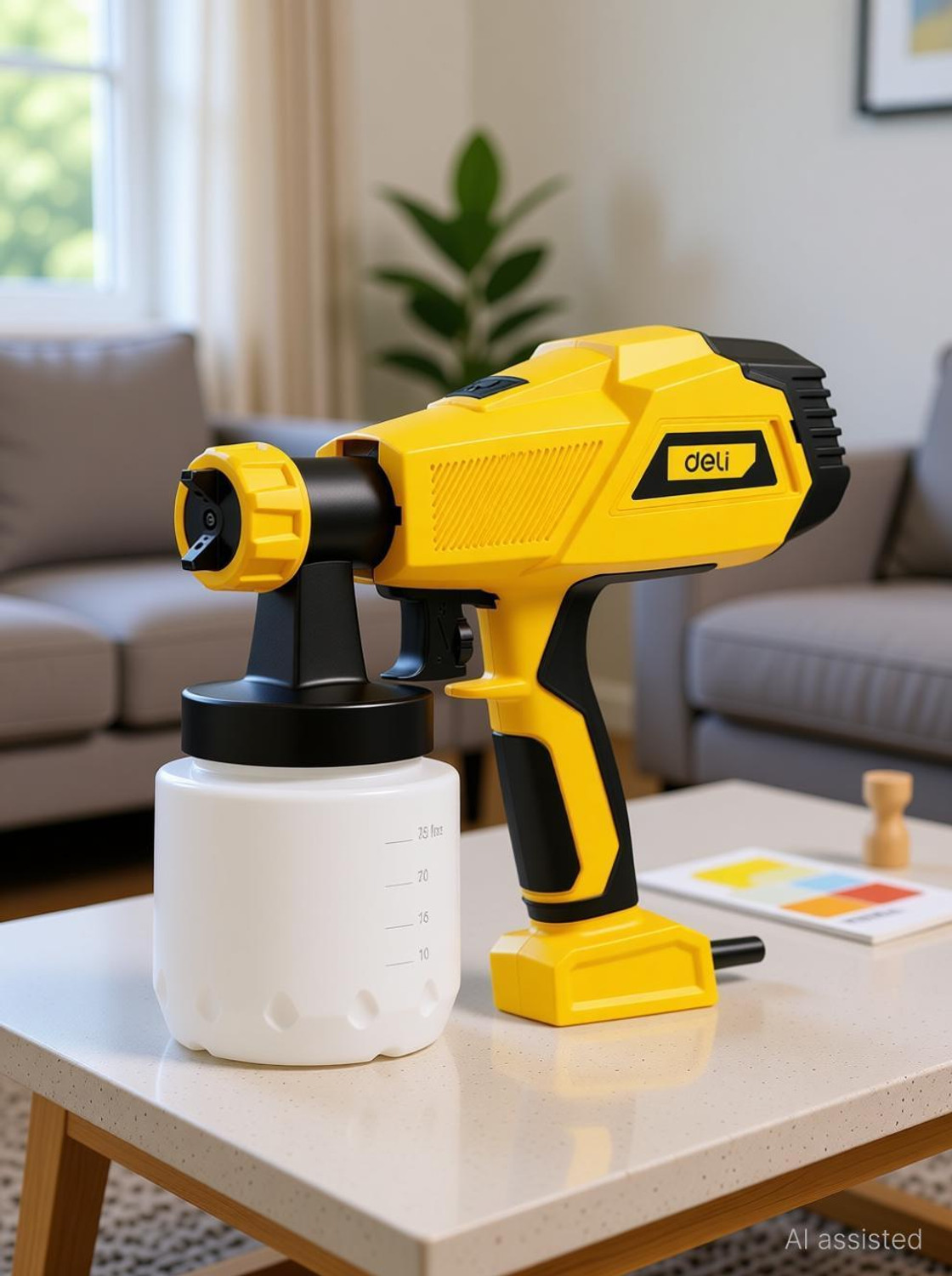 Image of Deli 450W Electric Paint Sprayer Gun with Measuring Cup 800 ml Capacity 700 ml /RPM High-Pressure Spraying Machine for Painting Cars, Wood, Furniture HVLP Sprayer