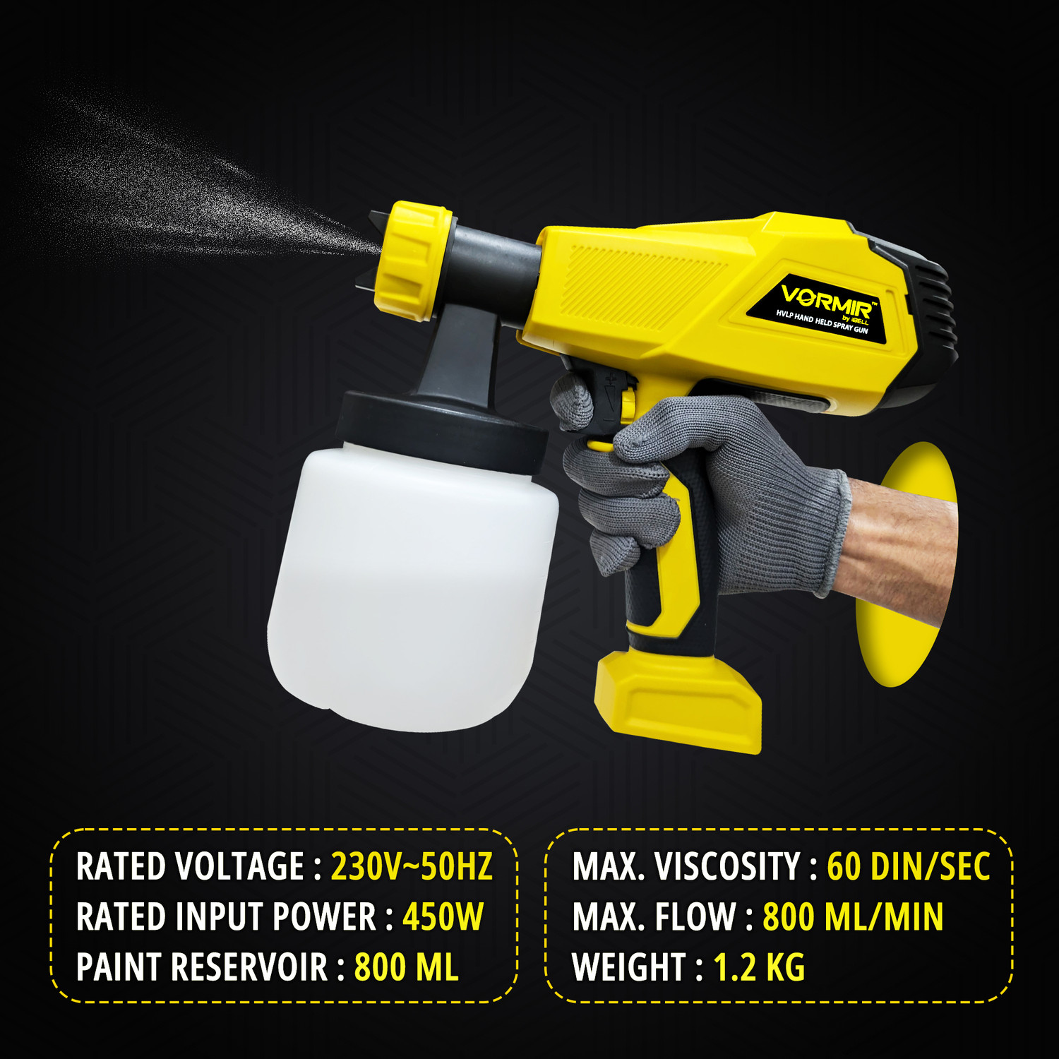 Image of iBELL VORMIR VR SG45-25 Hvlp Paint Sprayer VR SG45-25, 450W, Copper Armature, Paint Reservoir 800Ml HVLP Sprayer