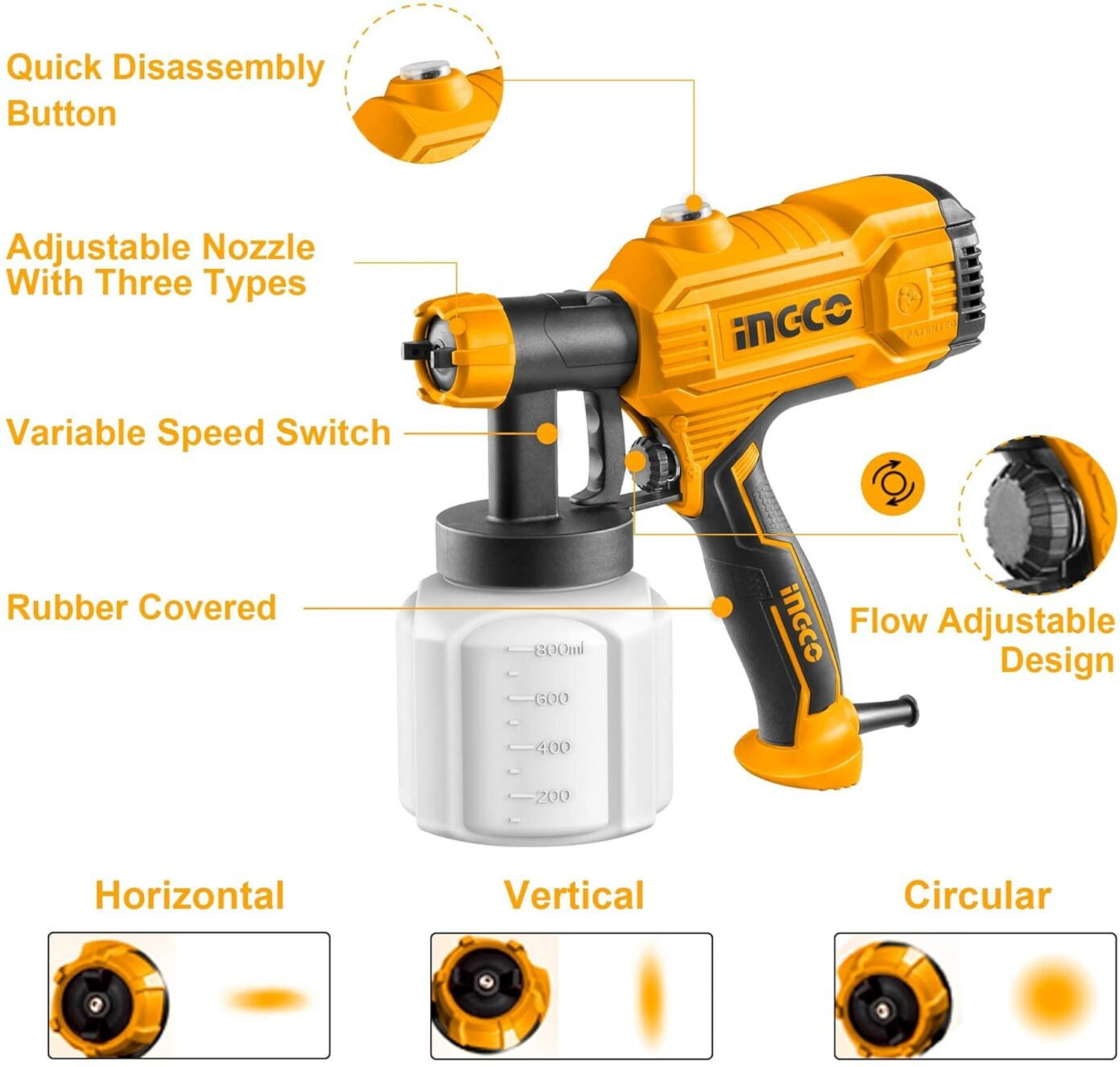 Image of INGCO Pure Copper Nozzle Spray Gun sprayer HVLP Sprayer (Yellow)