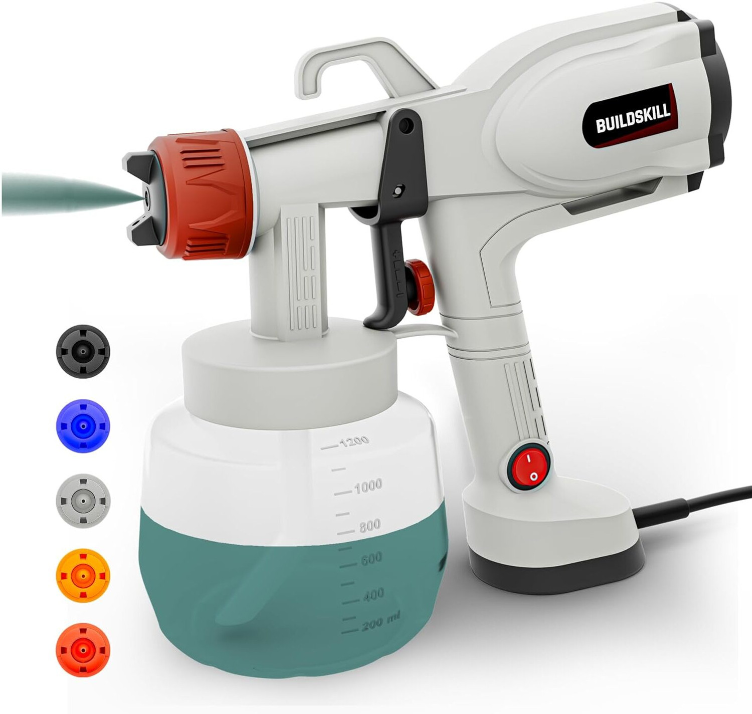 Image of BUILDSKILL 1200ML Paint Sprayer | 5 Nozzles | 400W Copper Motor | 38000RPM No Load Speed BPS2500 HVLP Sprayer