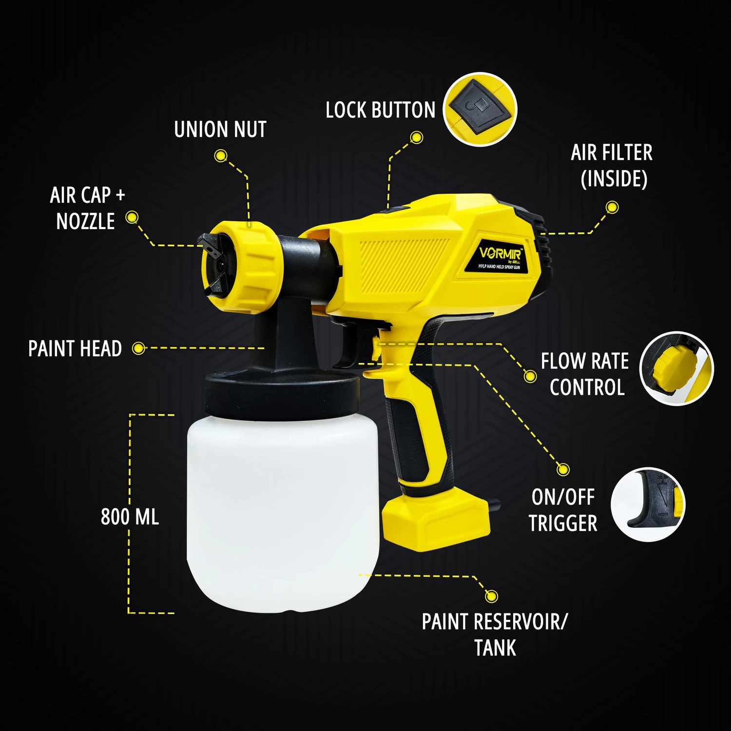 Image of iBELL VORMIR VR SG45-25 Hvlp Paint Sprayer VR SG45-25, 450W, Copper Armature, Paint Reservoir 800Ml HVLP Sprayer