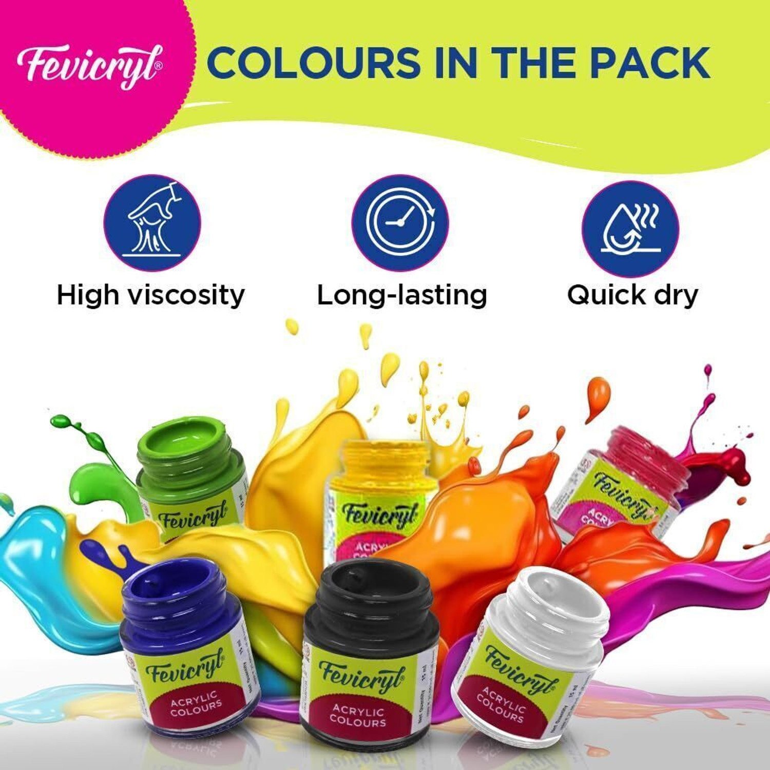 Image of Fevicryl Acrylic Colours Lilac Kit | 6 Colours x 10 ml |