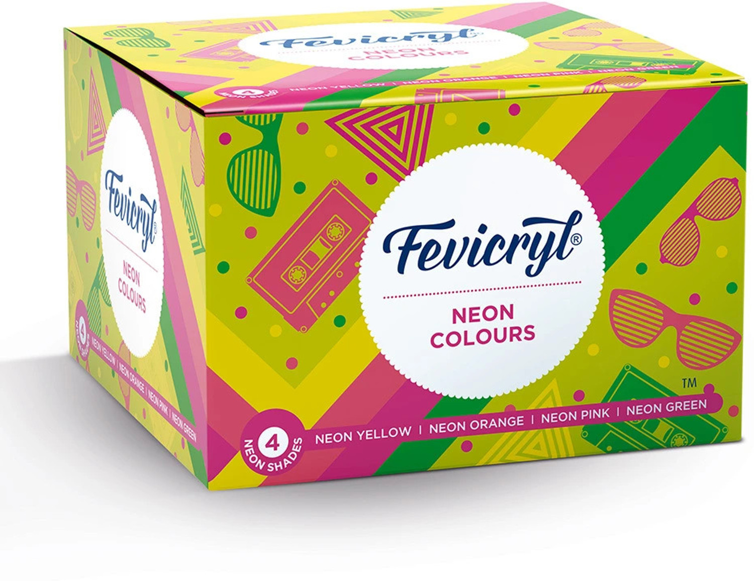 Image of Fevicryl Neon Acrylic Colour Kit, Neon Paints (4 Shades, 15ml)