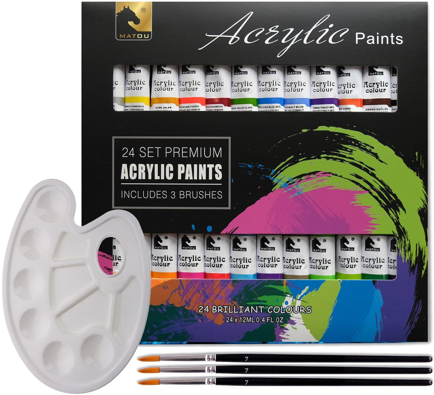 Image of Store2508 Willows Acrylic Paint Set with 24 Tubes 3 Brushes Palette Non-Toxic