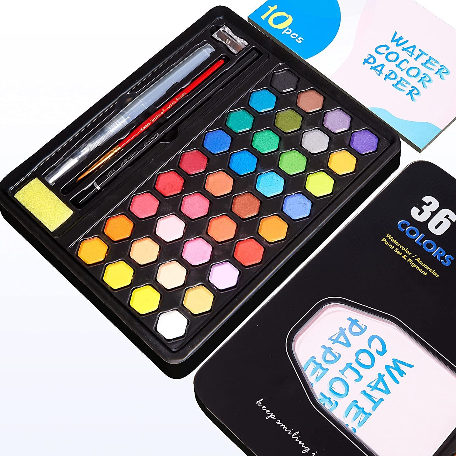Image of PEACORA Water color Paint Set of 36 Pcs Water Brush Pen Set Solid Watercolor Paints