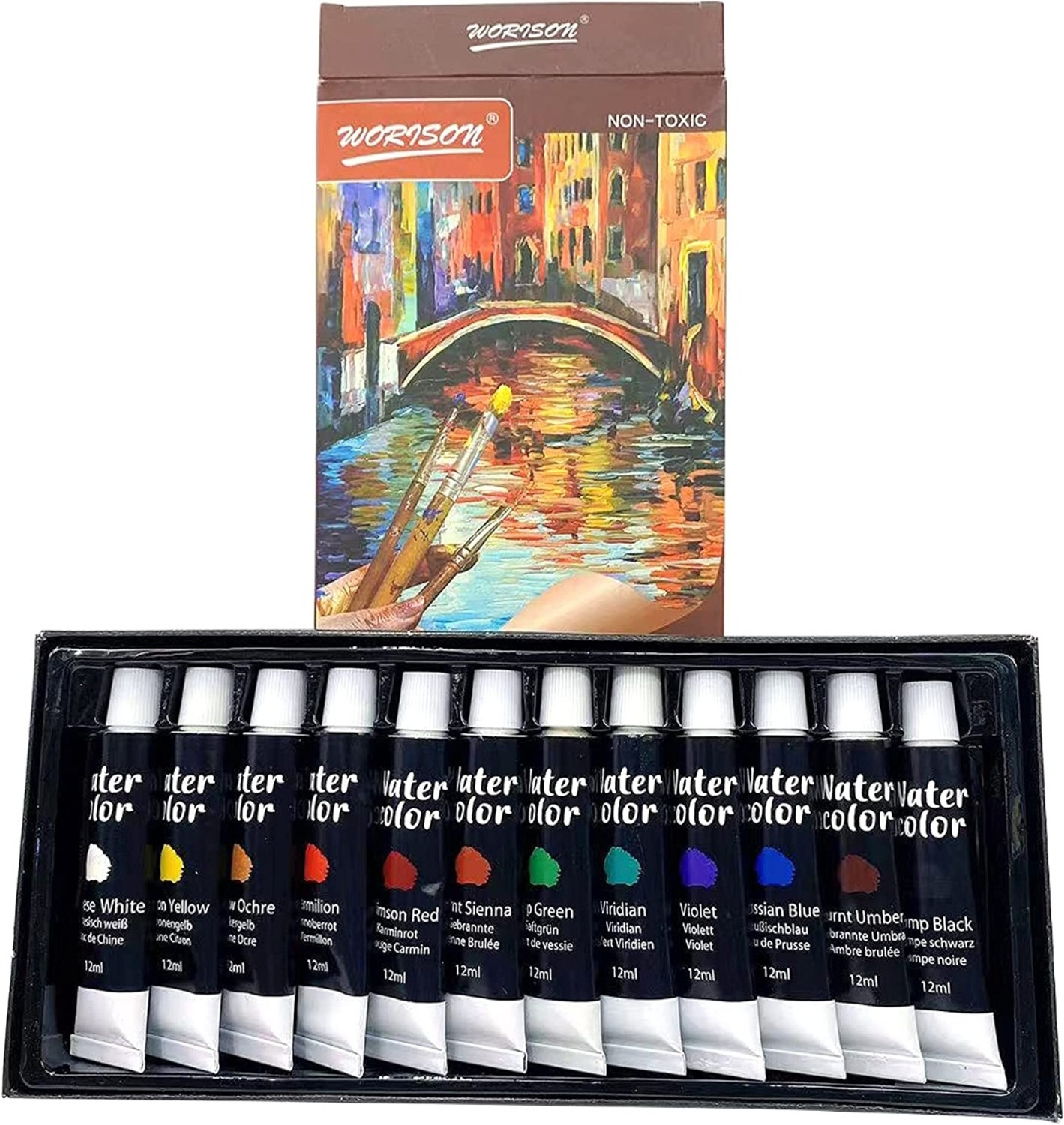 Image of Pehrovin Water Colour Paints (12 tubes of 12 ml each) for painting on paper, canvas