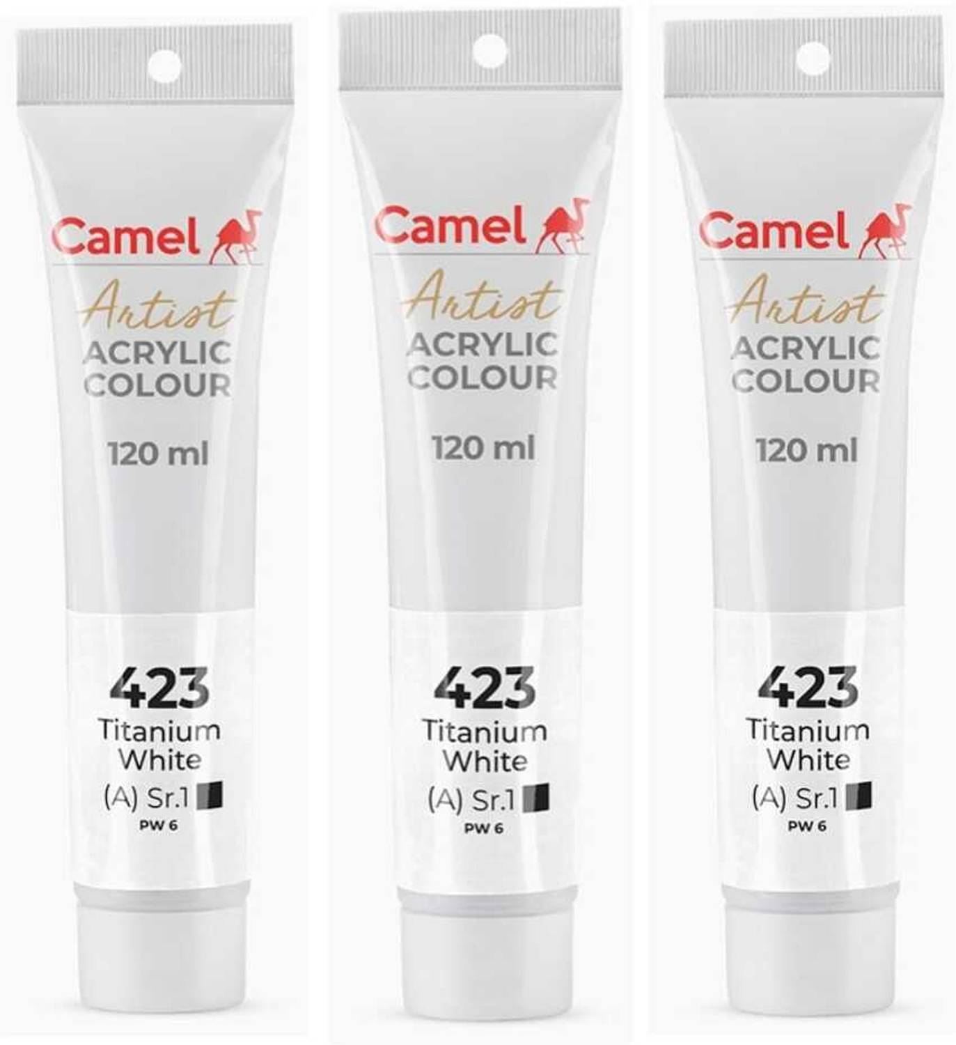 Camel ARTIST ACRYLIC TUBE OF TITANIUM WHITE , 120 ML, PACK OF 3