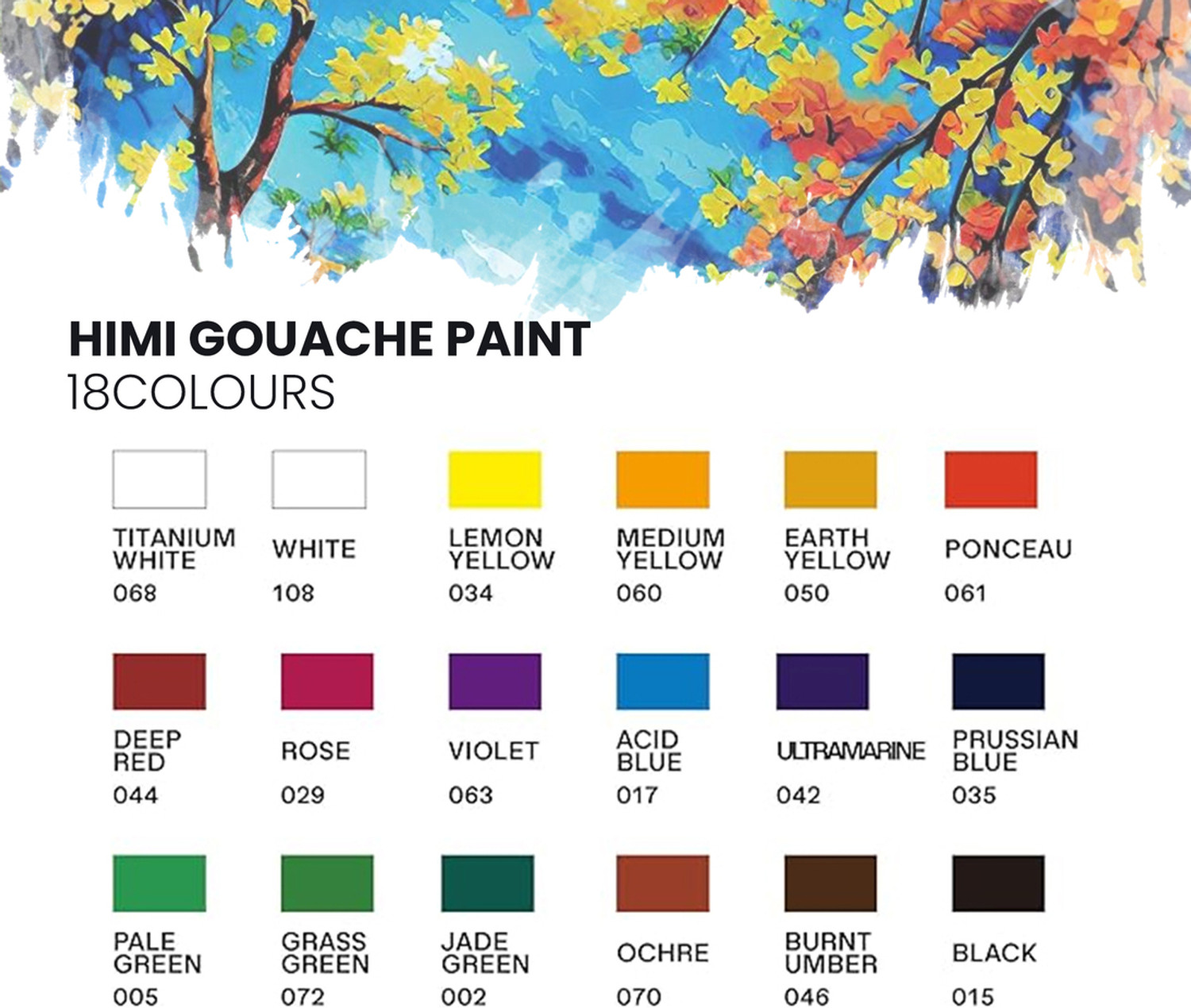 Image of thoovi HIMI - Gouache Paint - 12 ml tubes - New Gen - Yellow cover (12 ml x 18 colours)
