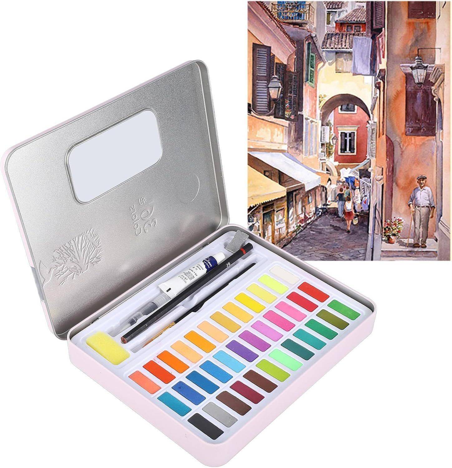 Image of PEACORA 36 Pcs Water color Paint Set of Water Brush Pen Set Solid Watercolor Paints