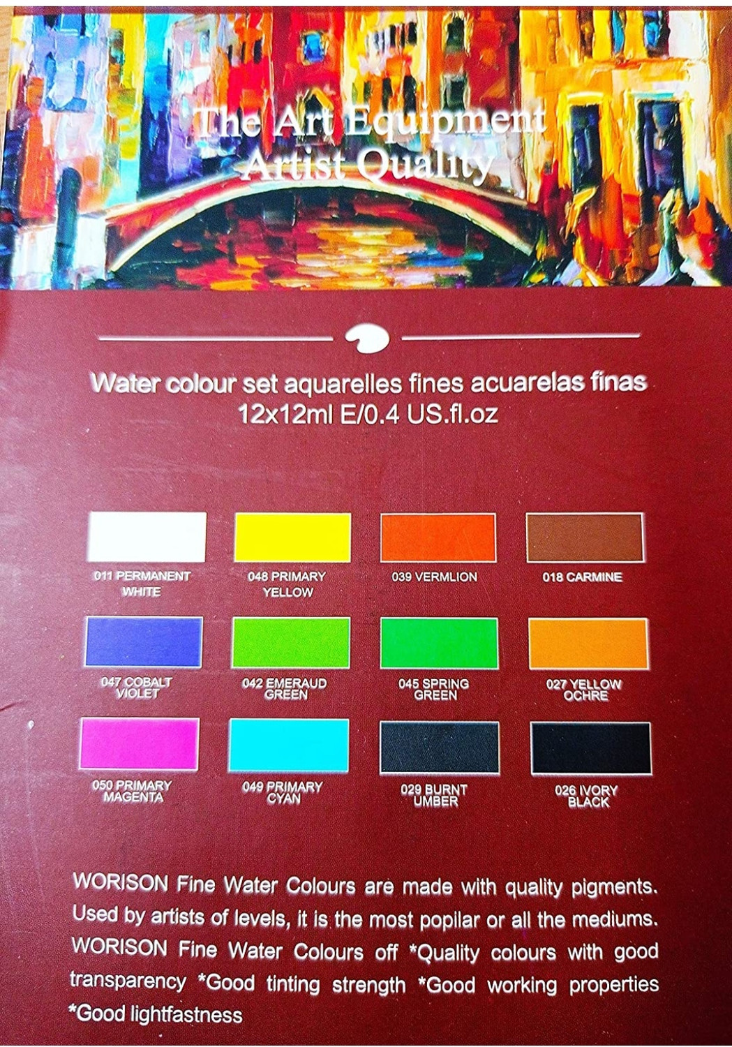 Image of Pehrovin Water Colour Paints (12 tubes of 12 ml each) for painting on paper, canvas