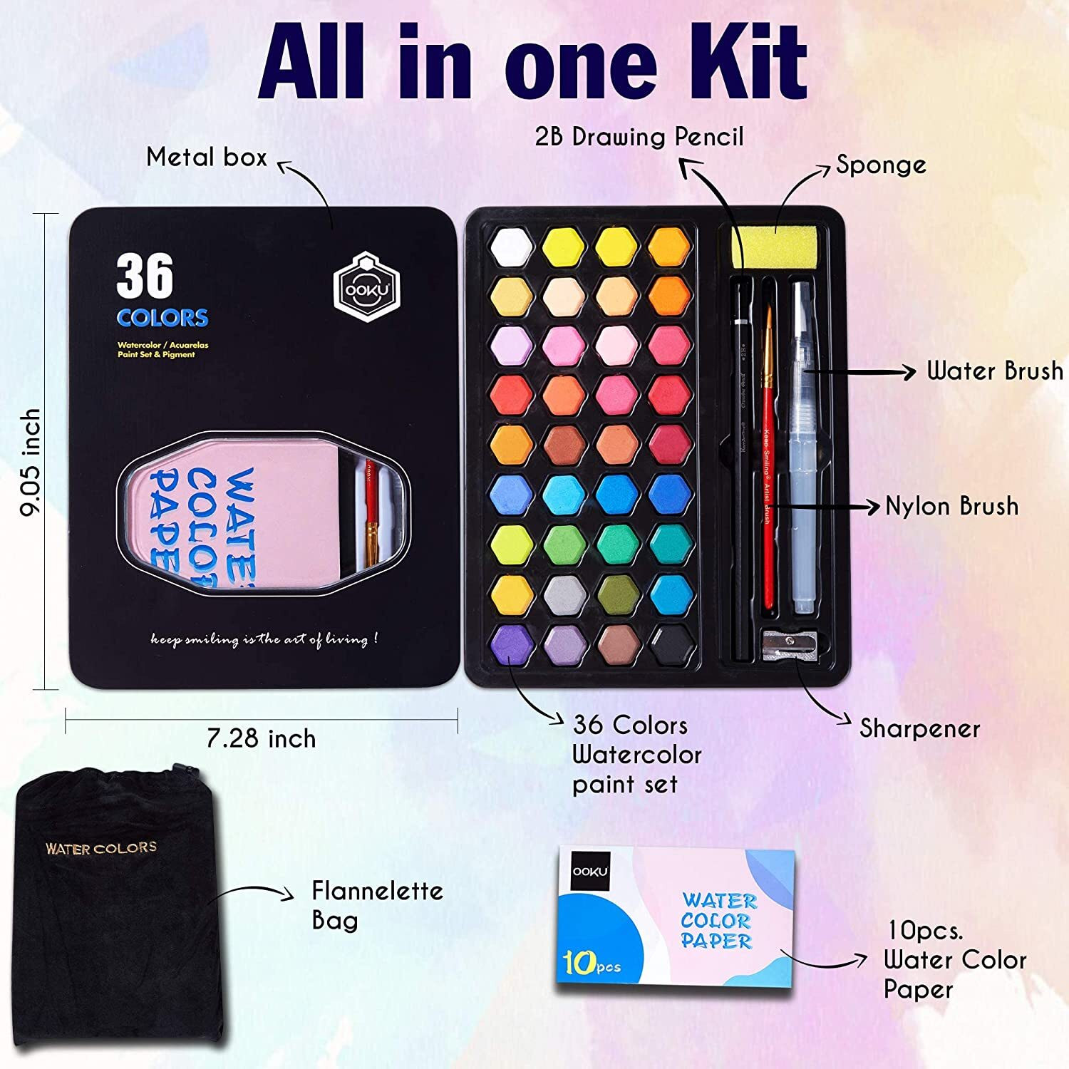 Image of PEACORA Water color Paint Set of 36 Pcs Water Brush Pen Set Solid Watercolor Paints