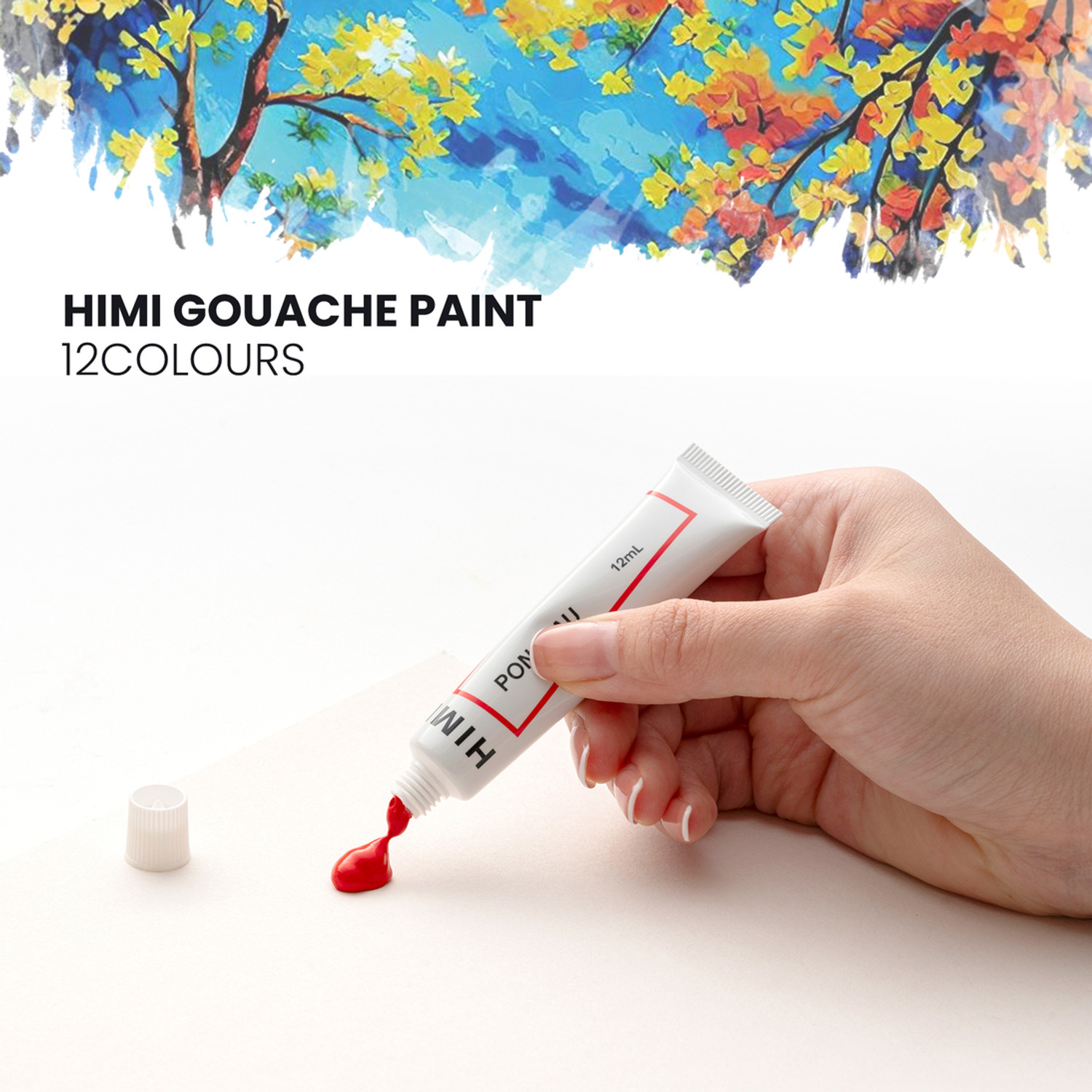 Image of thoovi HIMI - Gouache Paint - 12 ml tubes - New Gen - Yellow cover (12 ml x 12 colours)