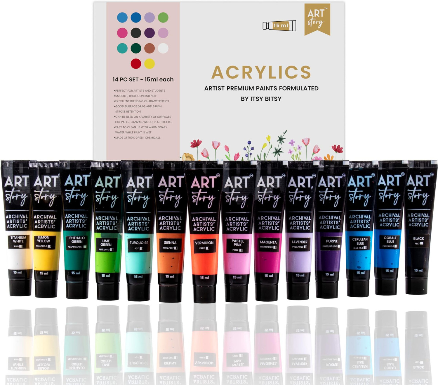 Image of ITSY Bitsy Artists Acrylic Paint Set - 14 Colors X 15ml