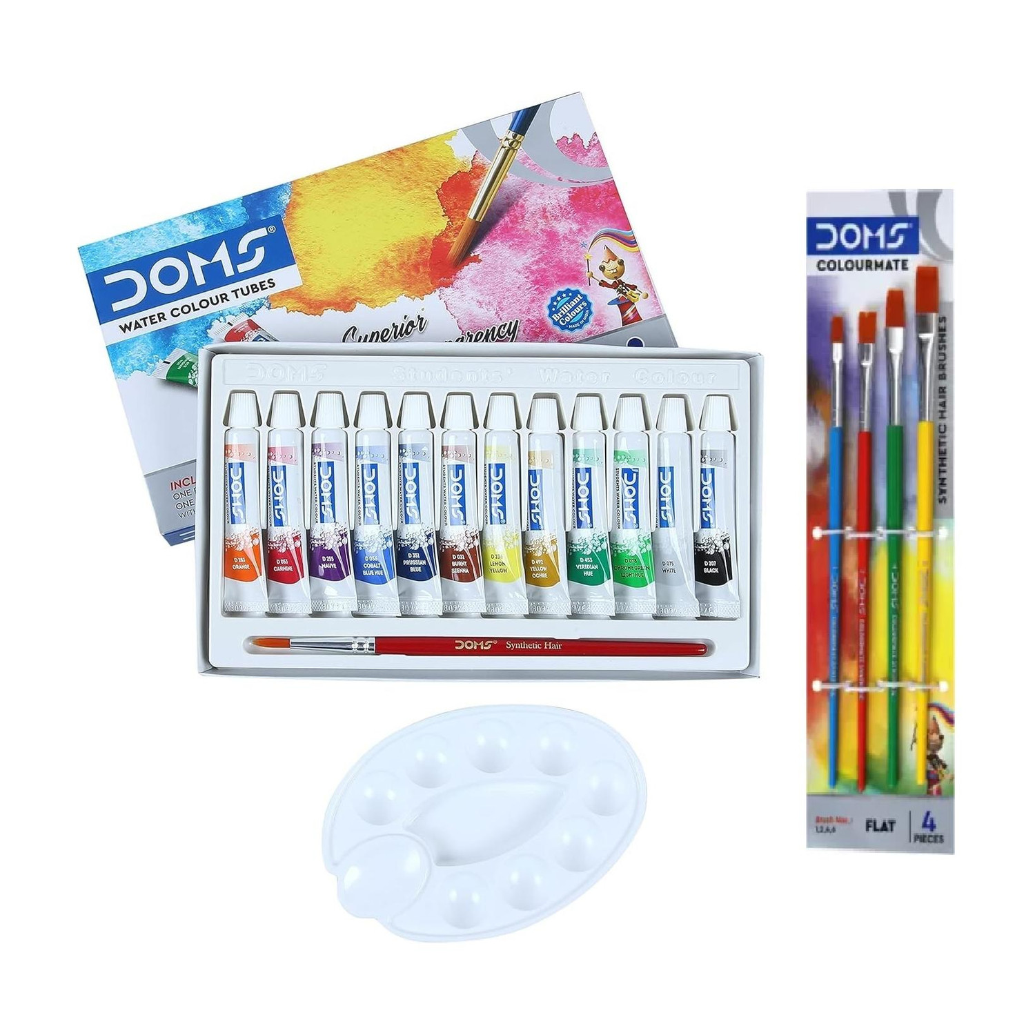 Image of DOMS Water Color Tube with colormate 4 pc Brush (Set of 12, Multicolor)