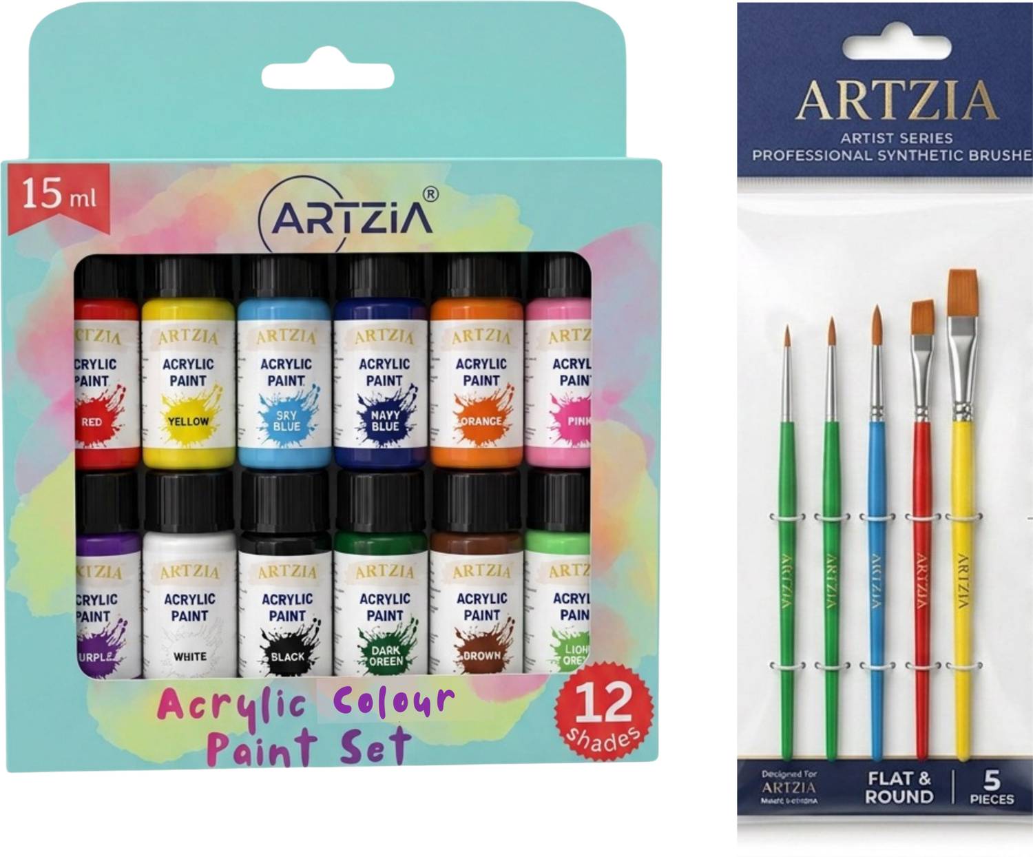 ARTZIA Acrylic Colors 12x180ml with 5 Brushes Pack of 12 - Image 1
