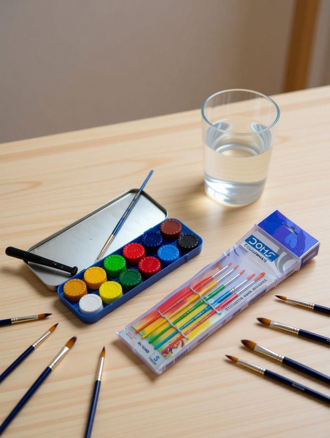 Image of DOMS poster colour 12 shades with brush kit