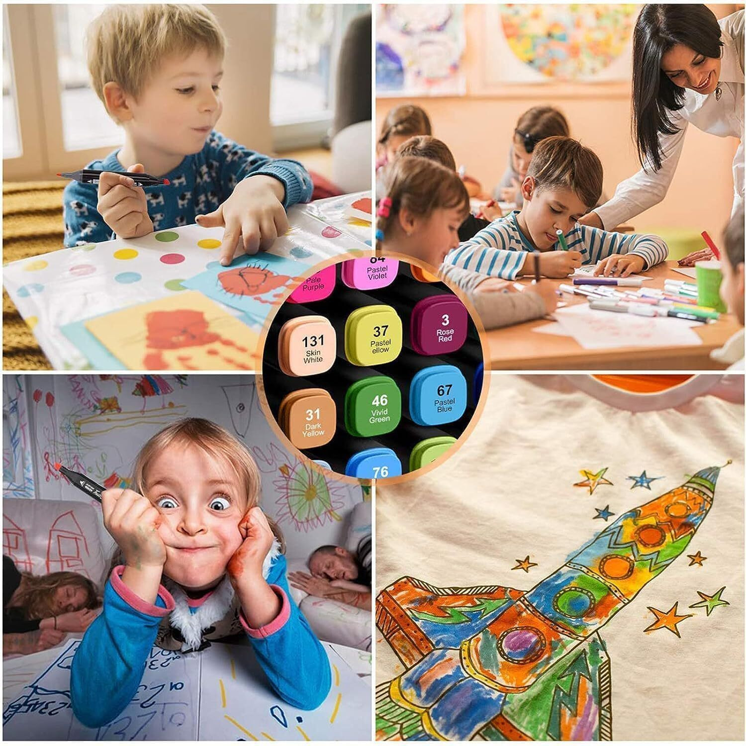 Image of DINEDUST india Dual Tip Colorful Art Markers - Sketch Pens For Painting Sketching Calligraphy Twin Head Colouring Marker Pen For Kids Adult, Multicolor, 48 Pcs Nib Sketch Pens with Washable Ink