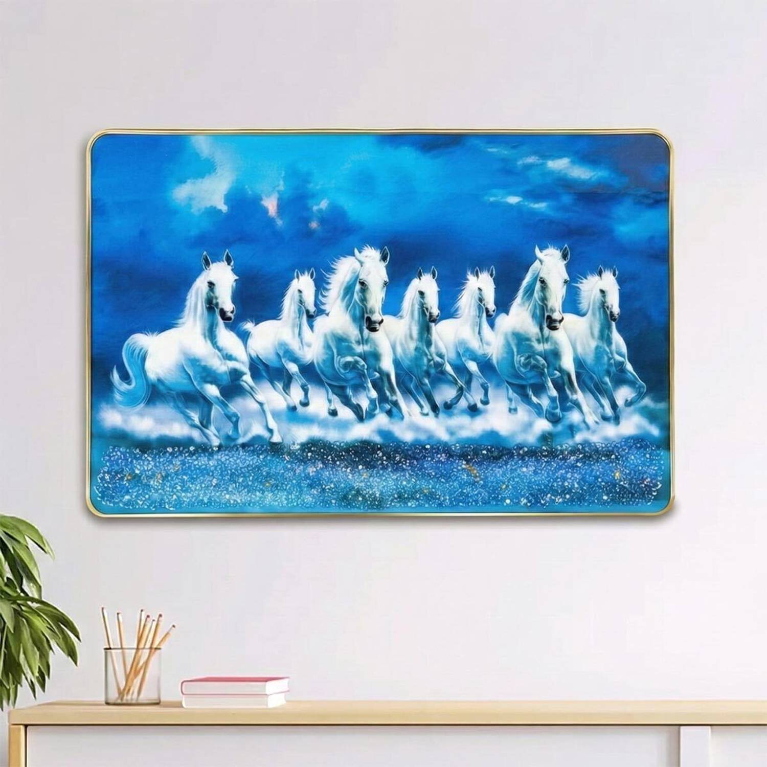 arritam Seven Running Horses Resin Painting 12 inch x 18 inch Painting