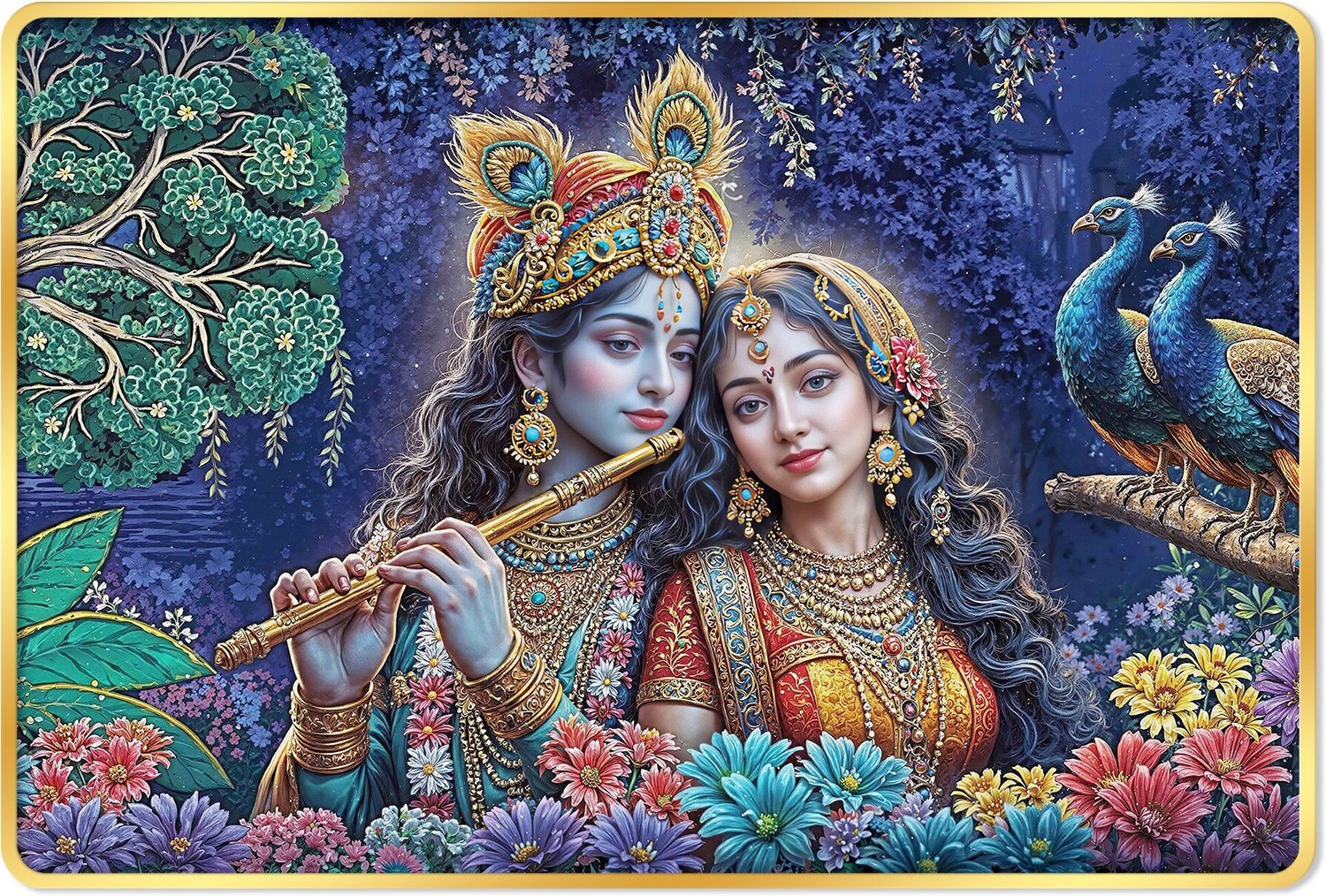 Image of Indianara Radha Krishna Painting for Living | Bedroom | Pooja Room | Hotel Digital Reprint 12 inch x 18 inch Painting