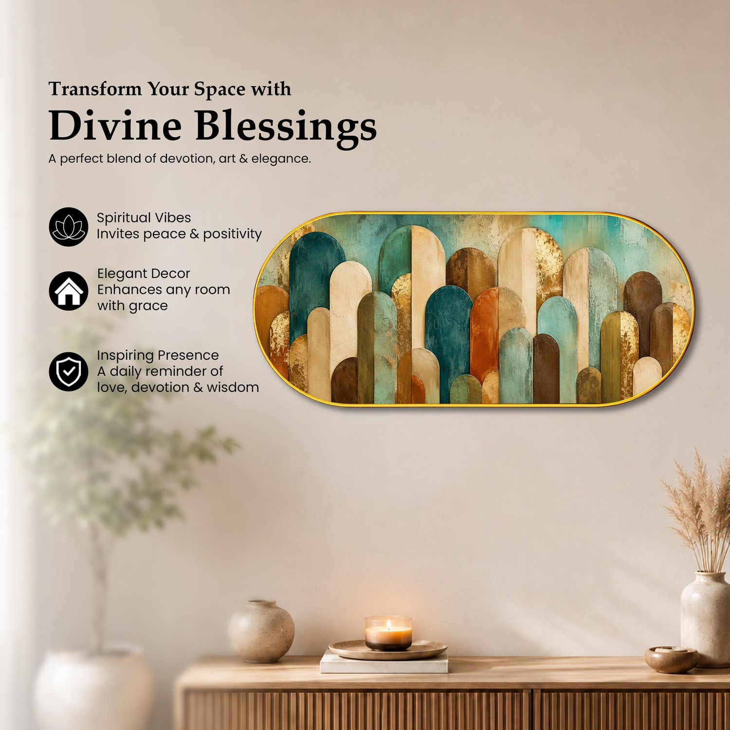 Image of Painting Mantra Boho Geometric Wall Art Painting, Gold Foil Decor Digital Reprint 22 inch x 12 inch Painting