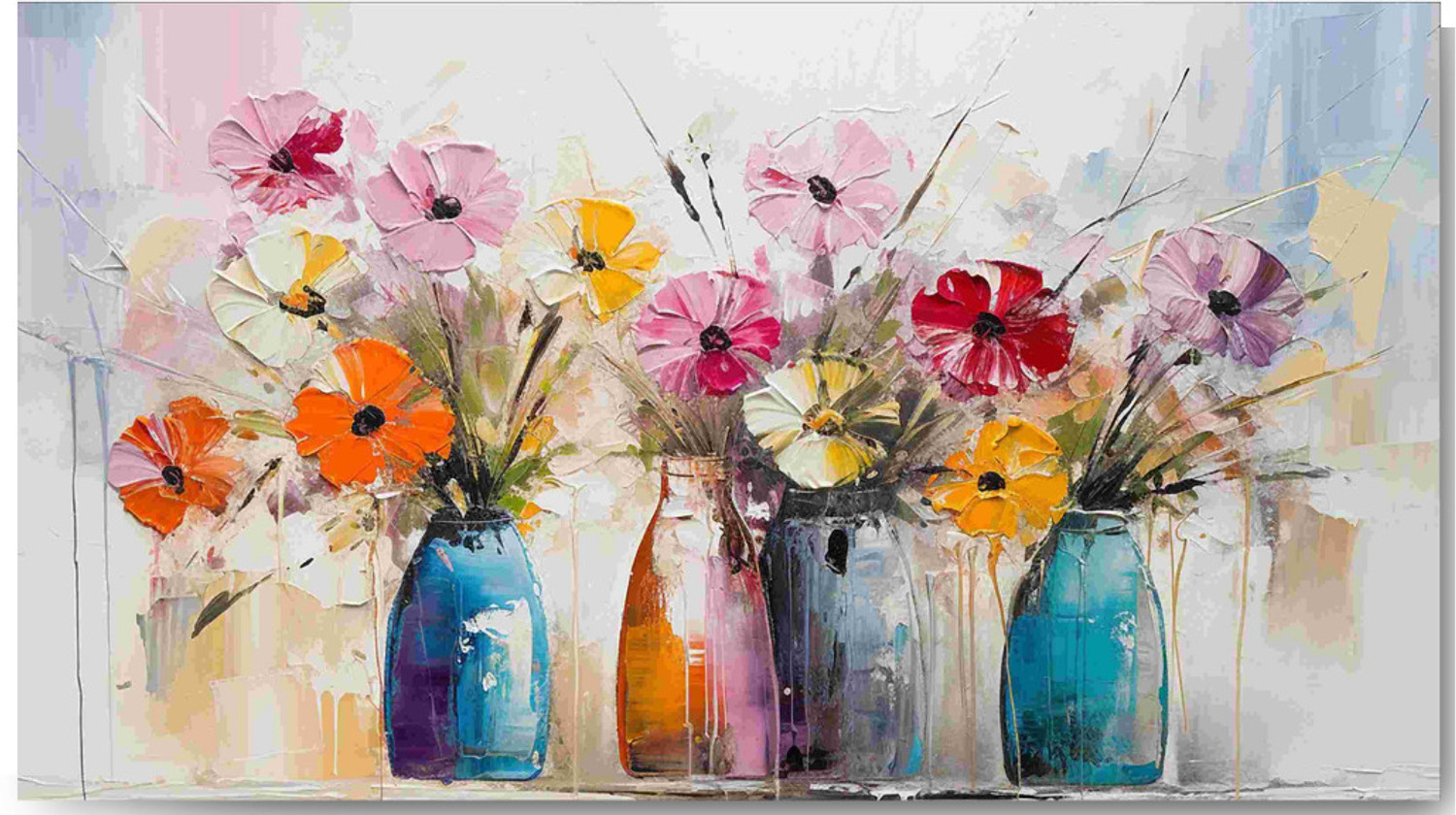 Image of WallChitra Flowers Canvas Painting for Living Room with wooden frame Canvas 20 inch x 36 inch Painting