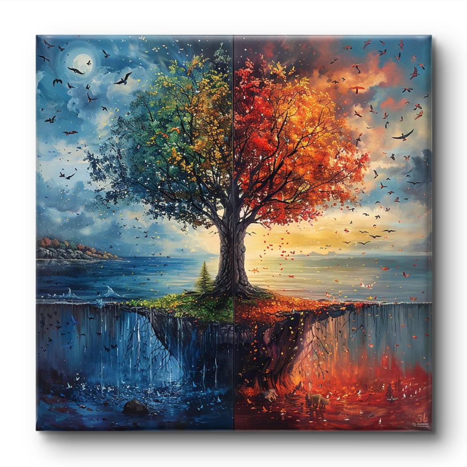 Aartify Wooden Framed Wildlife Tree Canvas Wall decor Painting for Home and office Canvas 24 inch x 24 inch Painting
