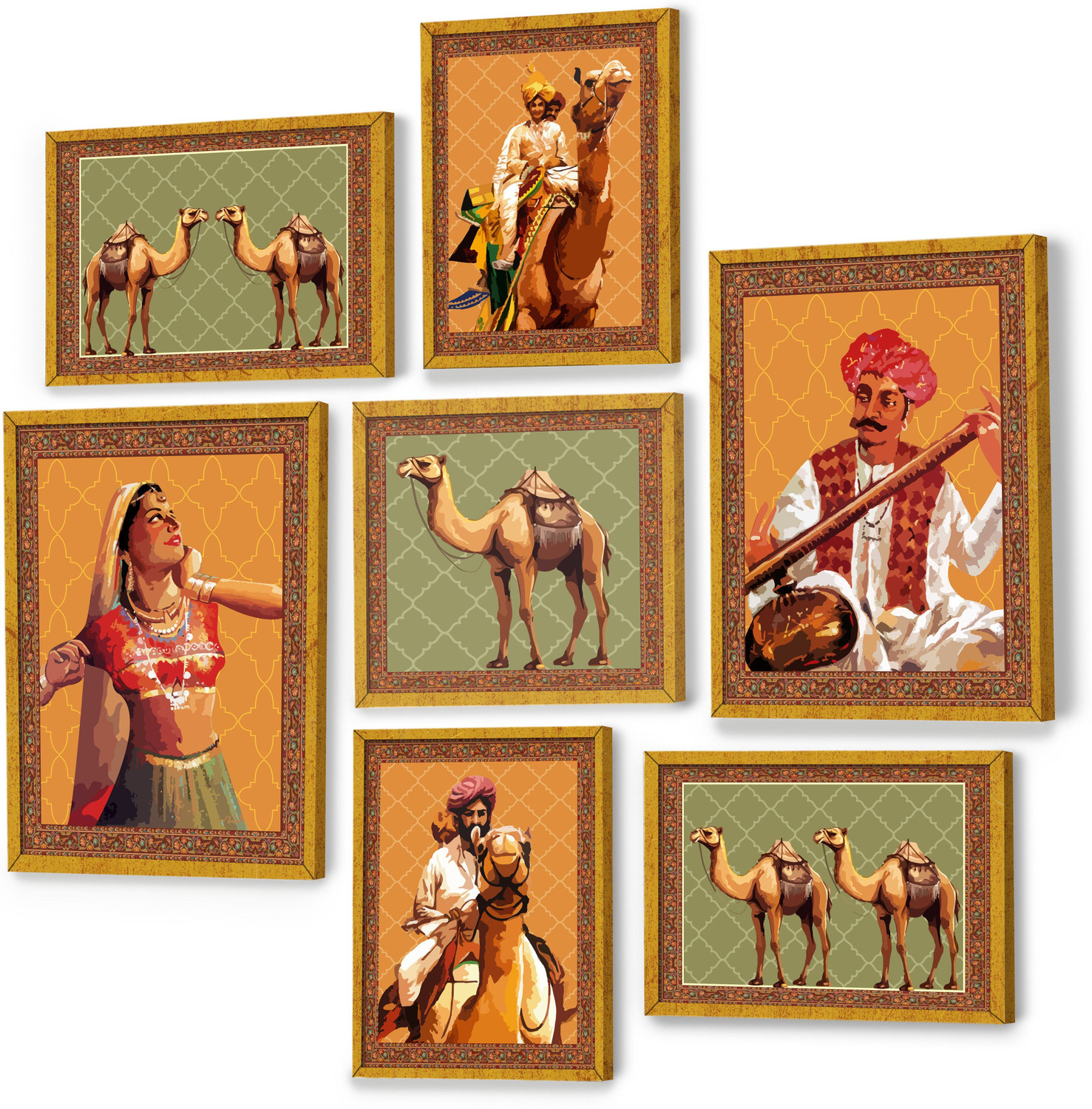 Image of Painting Mantra Indian Art Print Rajasthani Man and Woman with Camel Wall Hanging For Home Decor Digital Reprint 44 inch x 44 inch Painting
