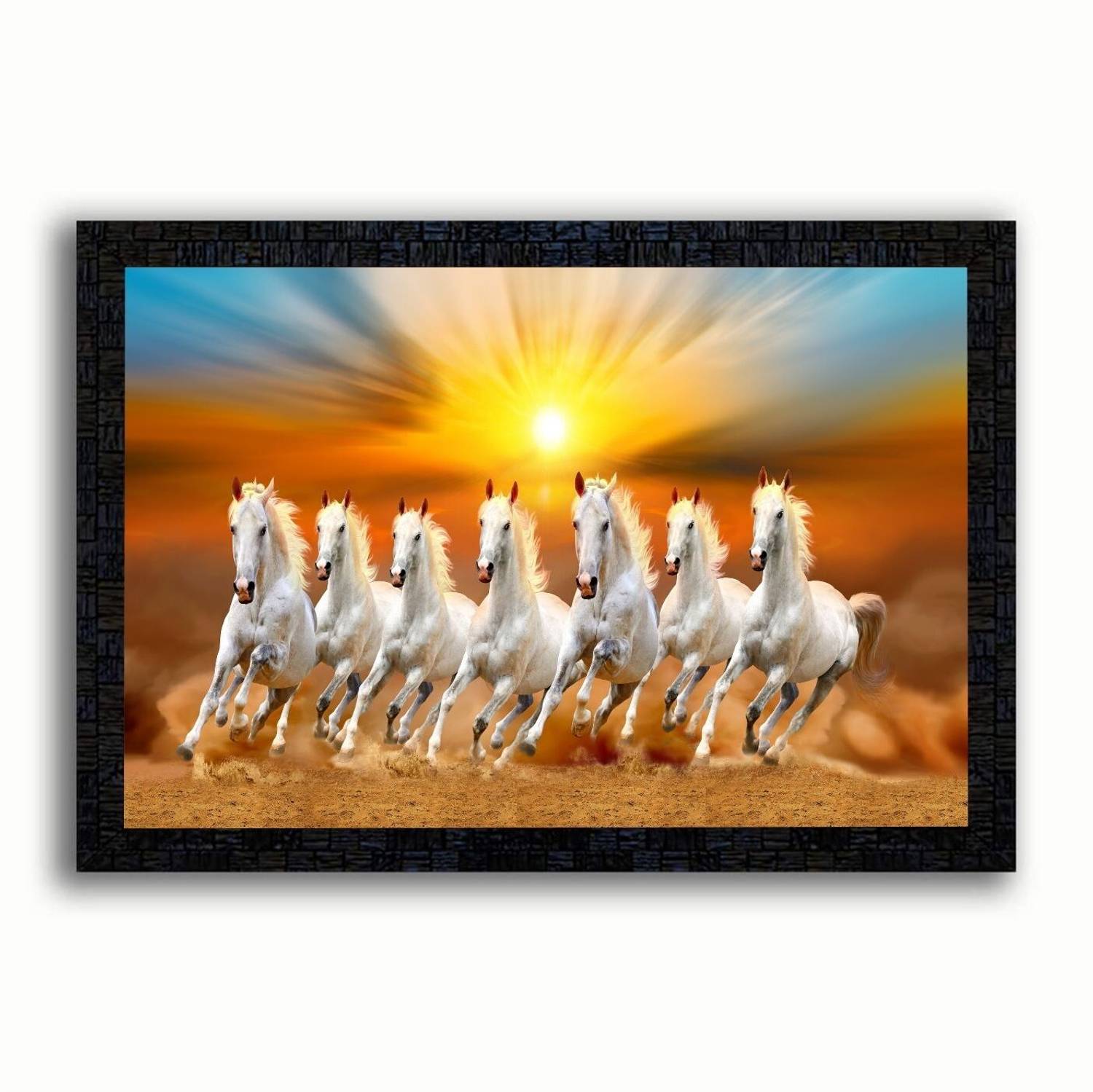 AVI ENTERPRISES LUCKY 7 HORSE PAINTING PHOTO FRAME Digital Reprint 8 inch x 12 inch Painting