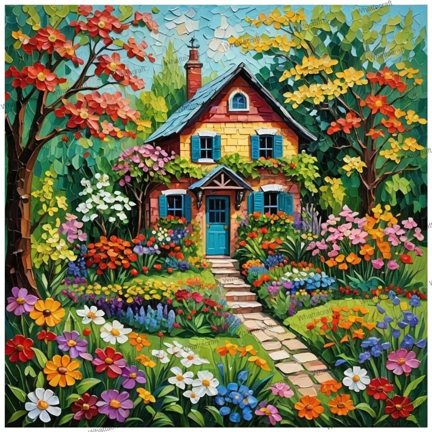Image of TREXEE DIY Acrylic Paint By Number Kit for Adults Kids Beginner Floral Cottage Garden Oil 16 inch x 20 inch Painting (Without Frame)