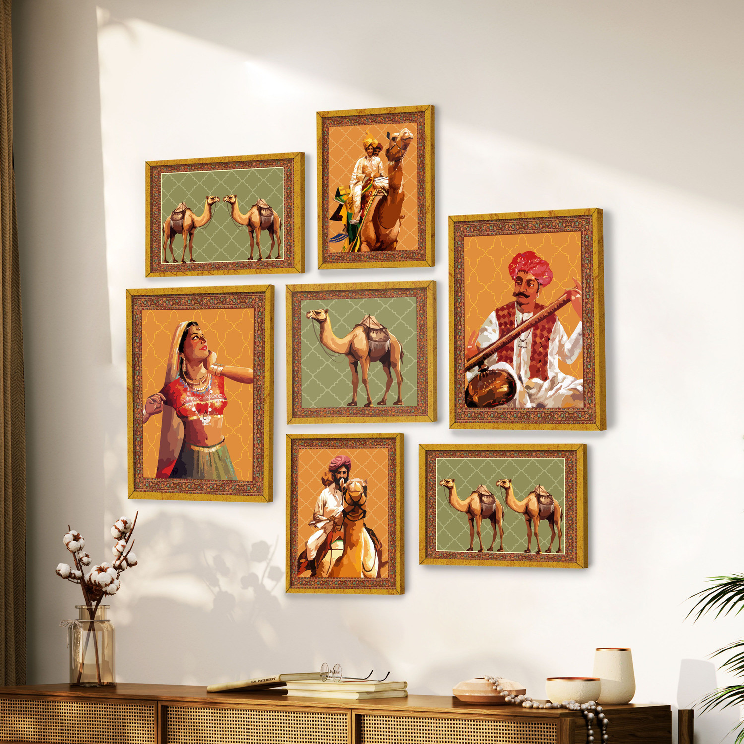 Image of Painting Mantra Indian Art Print Rajasthani Man and Woman with Camel Wall Hanging For Home Decor Digital Reprint 44 inch x 44 inch Painting
