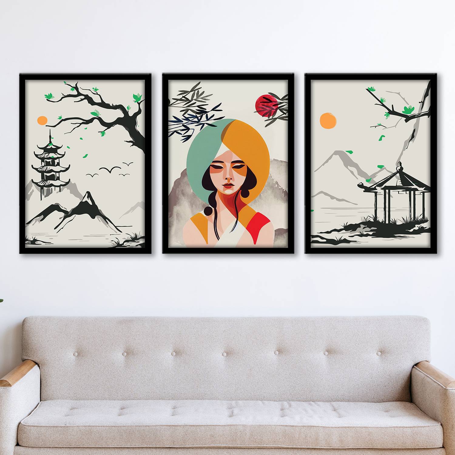 NoWorries Japanese wall art painting with frame for home