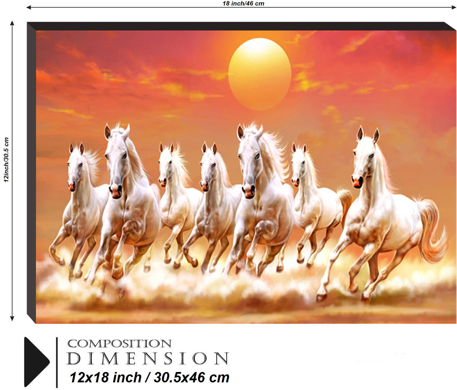 Image of ArtMantra 7 Running Horses Vastu Sparkle Glossy UV Textured Digital Reprint 12 inch x 18 inch Painting
