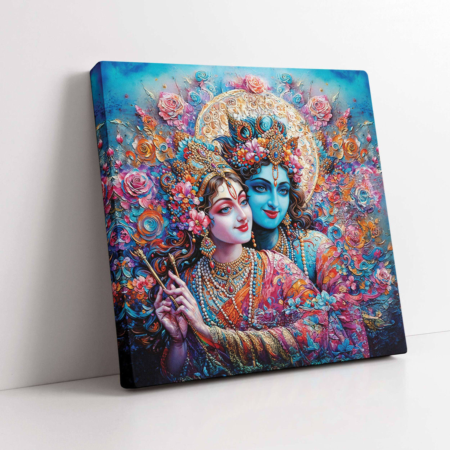 Image of Indianara Radha Krishna Canvas Art Painting for Living | Bedroom | Office | Hotel Room Canvas 20 inch x 20 inch Painting