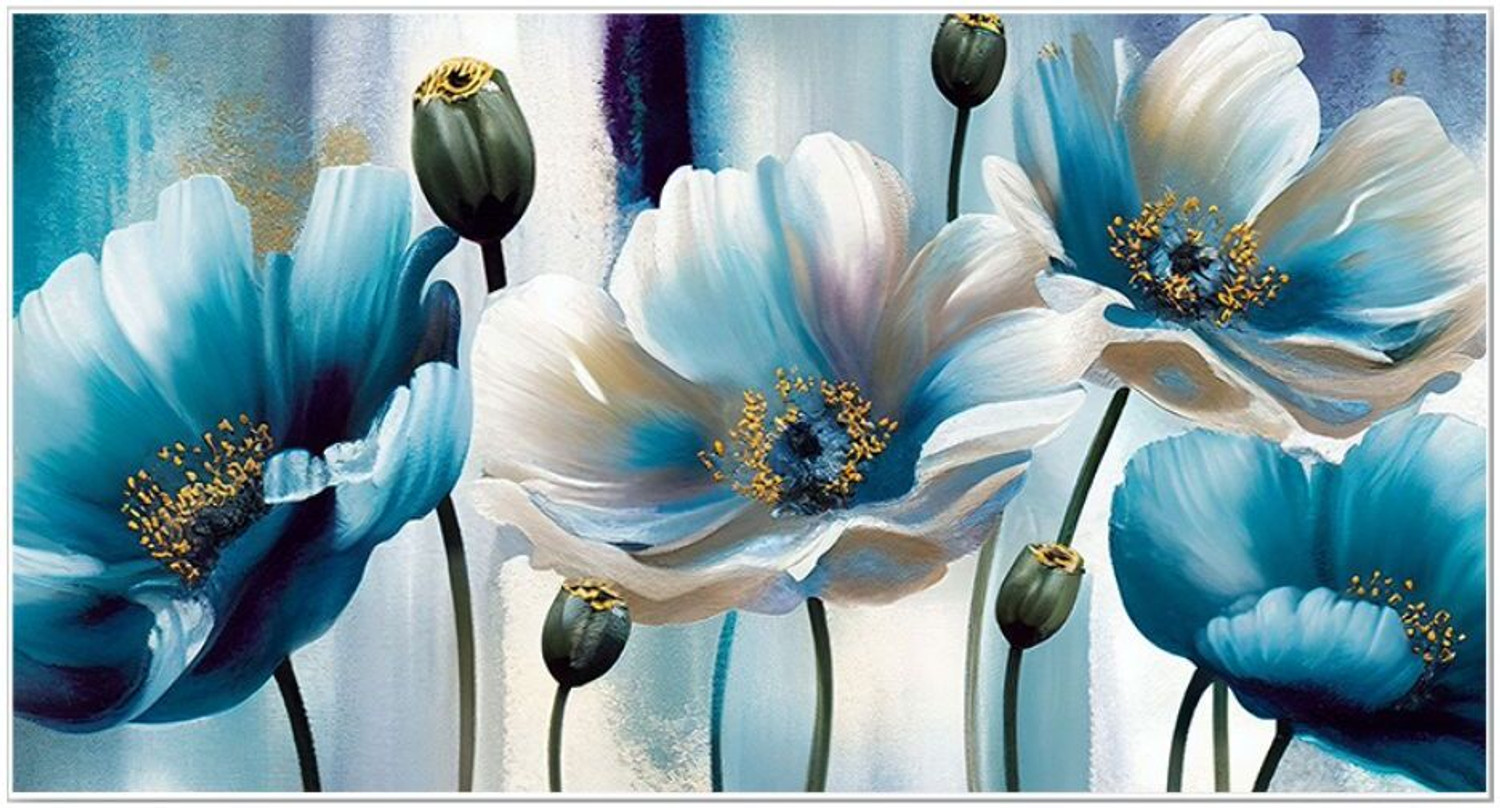 Image of Dekorstation Beautiful Blue and White Flowers Canvas Painting for Wall Decoration Art Print Canvas 12 inch x 24 inch Painting