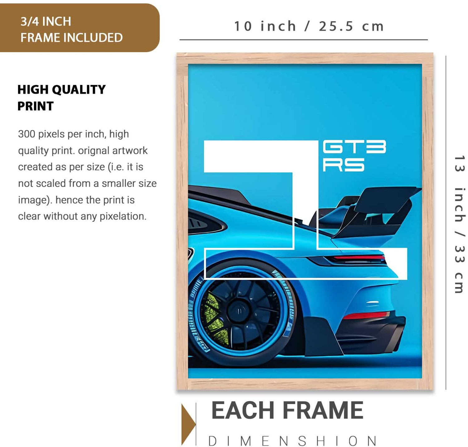 Image of KOTART Big Porsche Car Framed Posters Gift Items for Boys Room Bedroom Digital Reprint 13 inch x 10 inch Painting