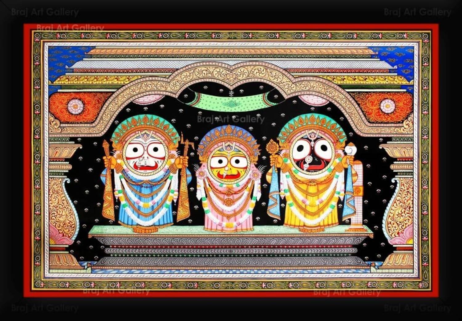 Braj Lord Jagannath Balaram Subhadra Painting 13.5x19.5 inch - Image 1