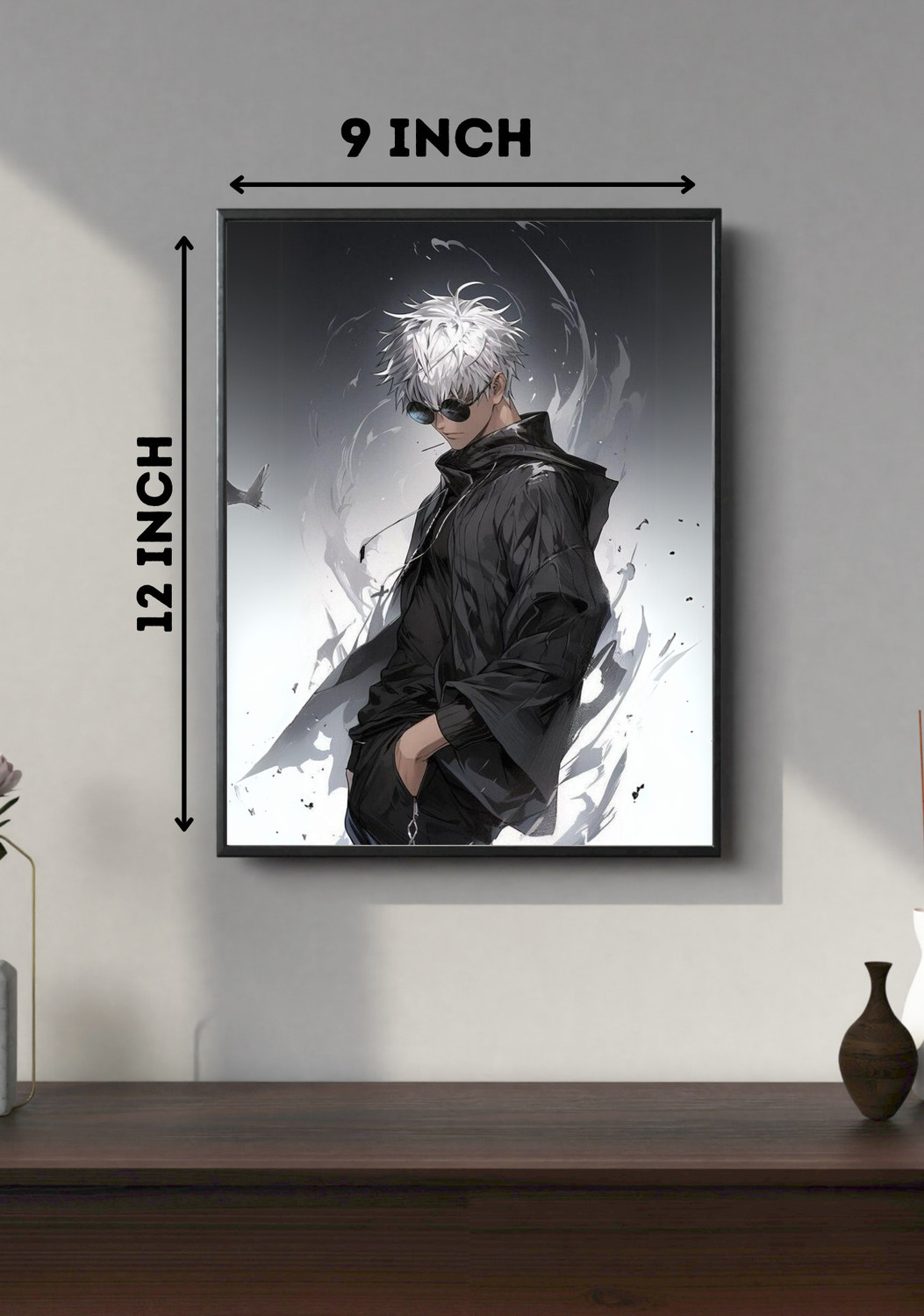 Image of Meclay Arts Gojo Satoru Anime A4 Photo Frame (8.25 x 11.75 Inch) | Gojo Photo Frame & Poster Acrylic 14 inch x 10 inch Painting (With Frame)