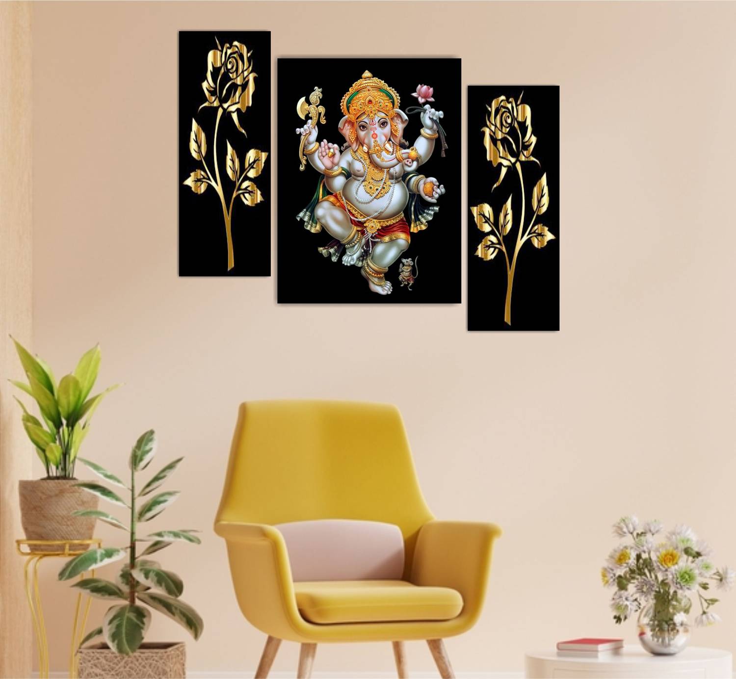 ArtMantra ArtMantra Set of 3 Ganpati Modern Art Paintings for Wall Décor Digital Reprint 12 inch x 18 inch Painting