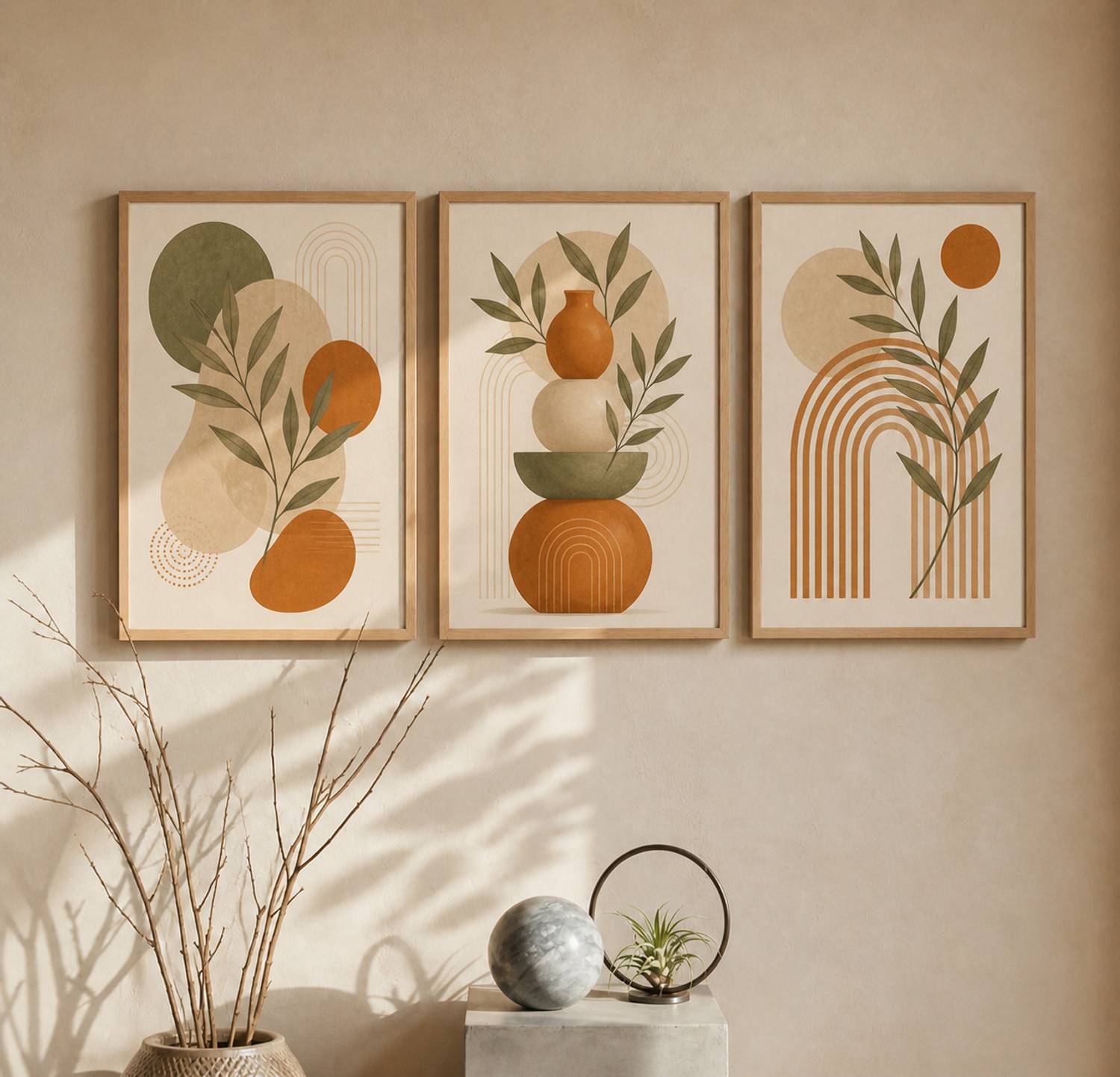 Artisoul creations Bohemian Geometric Shapes Wall Painting art for indian home decr for living room Digital Reprint 13 inch x 10 inch Painting