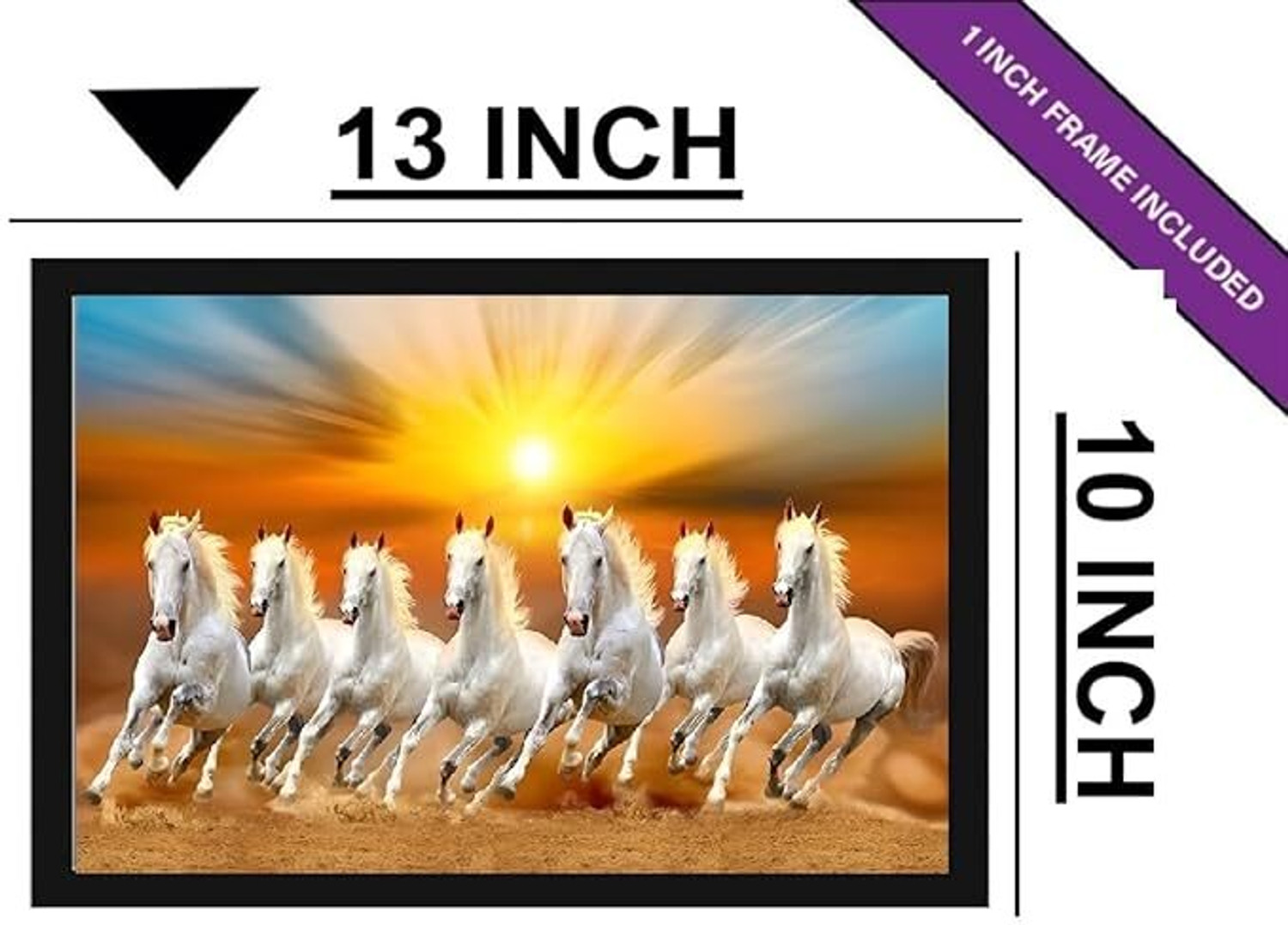 Image of ASHIT Sunrise 7 White Horse Running Photo Luck & Blessing For Home Decoration A4 Size Acrylic 12 inch x 8 inch Painting